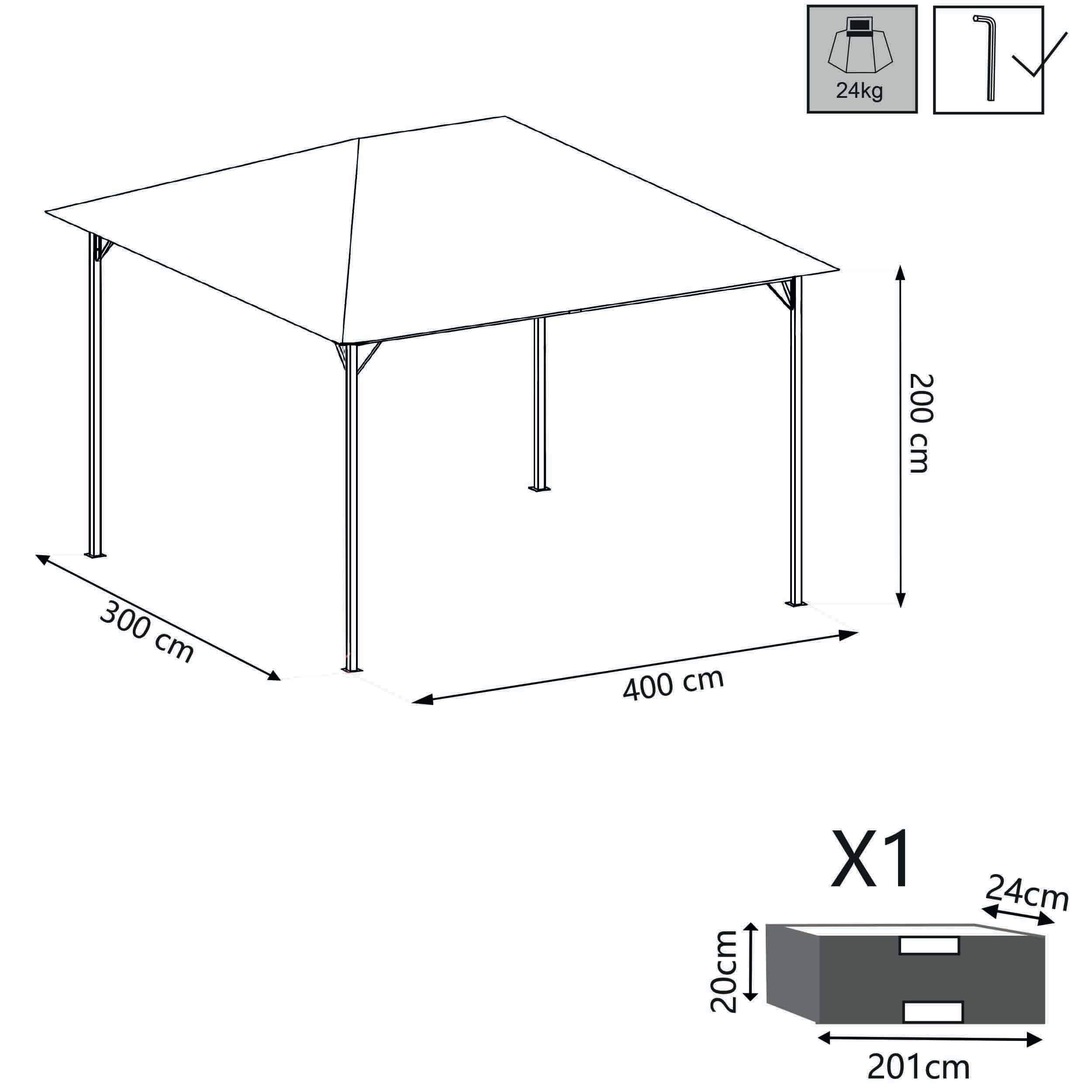 Gazebo in acciaio e poliestere 3x4 mt Gardenia