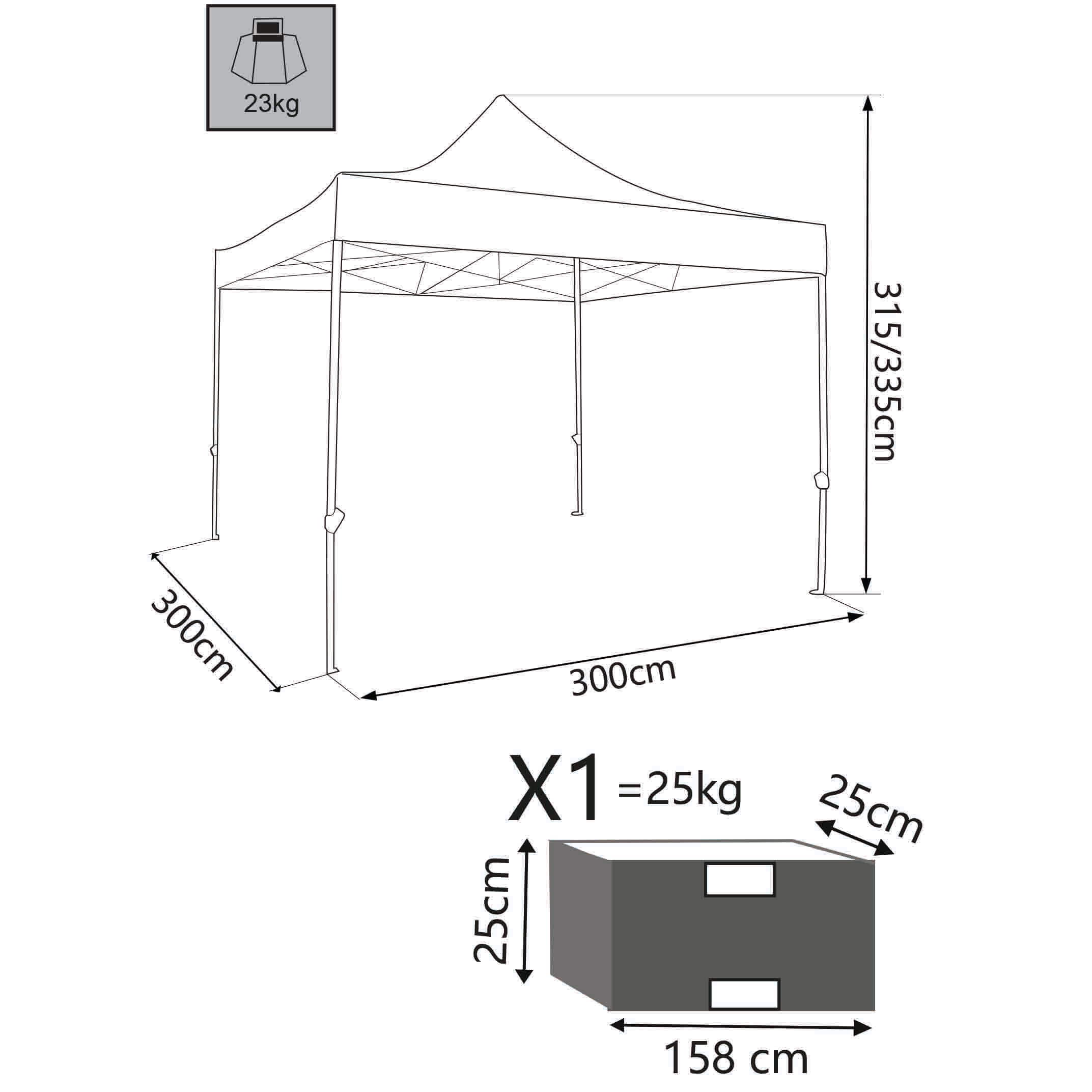 Gazebo pieghevole in alluminio e poliestere 3x3 mt Cora1