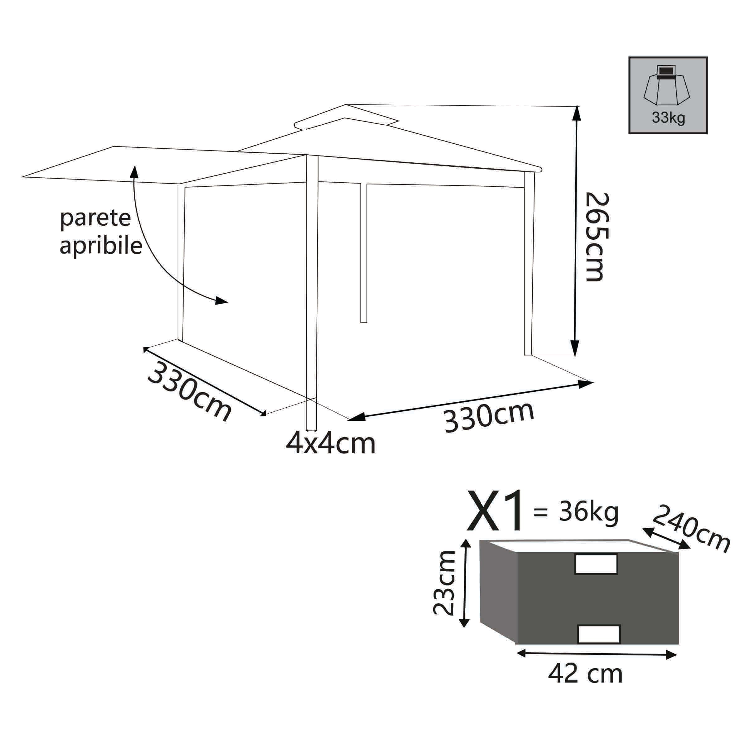 Gazebo pergola con parete apribile Megan