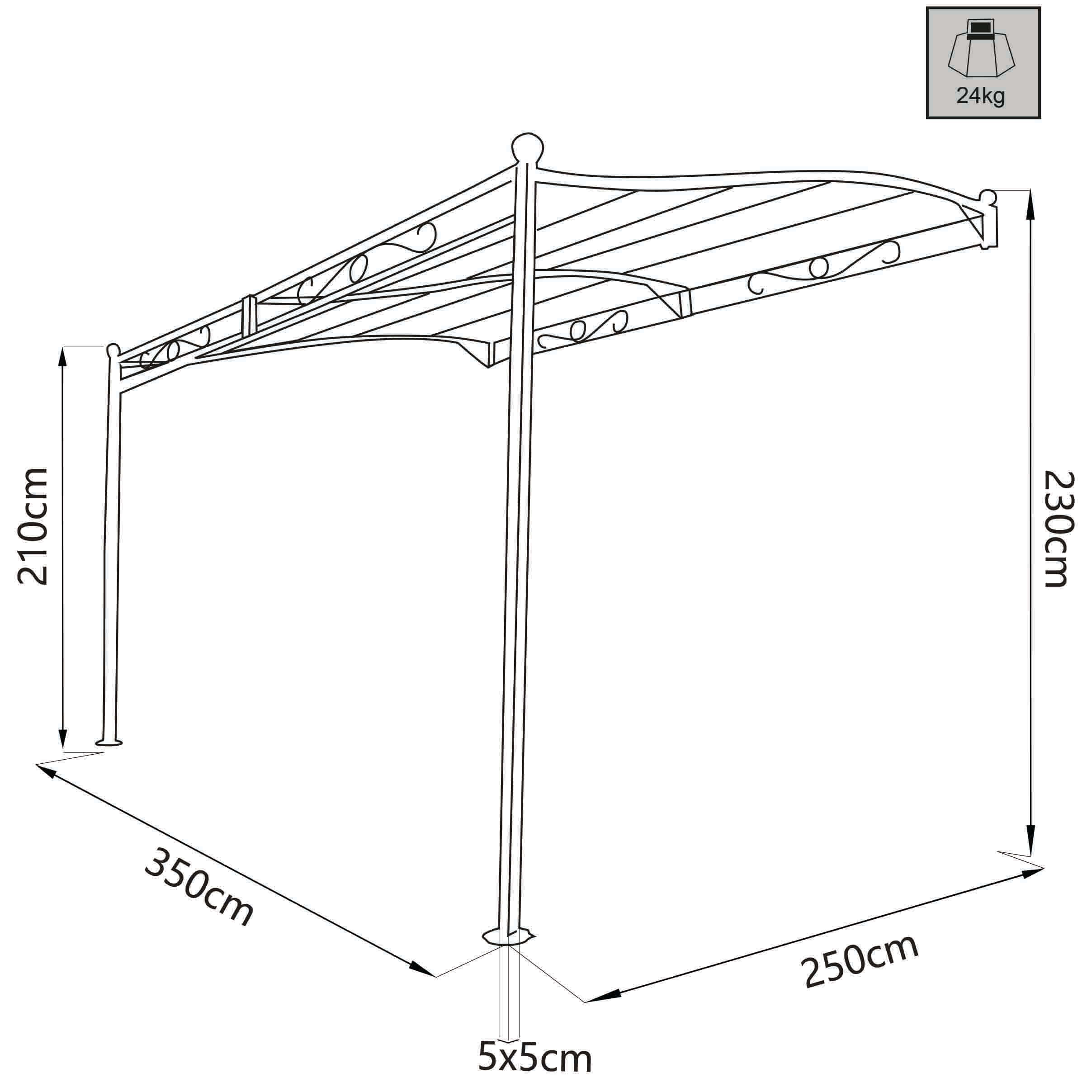 Gazebo Pergola in acciaio veranda addossata fissaggio a parete mt 3,5 X