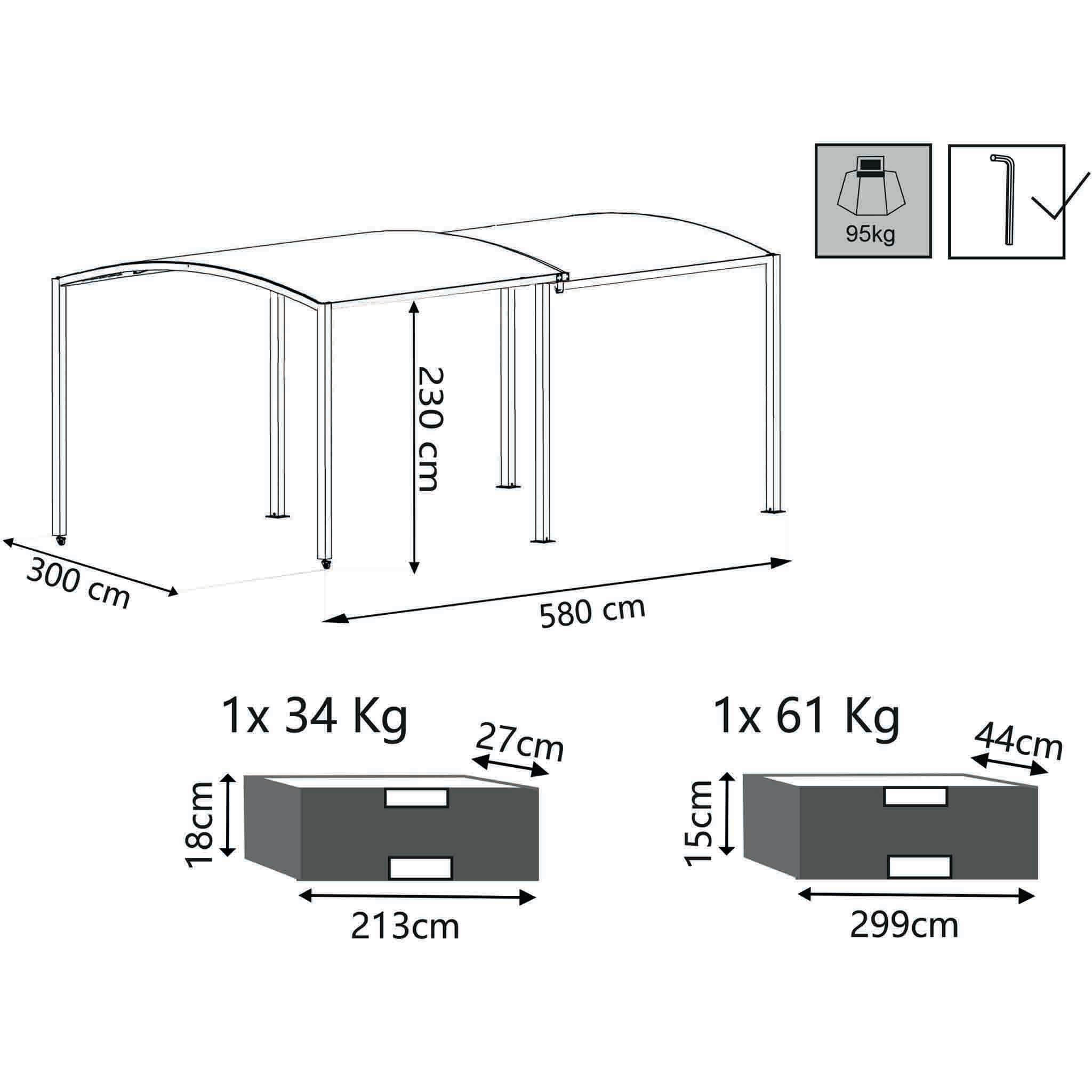 Gazebo pergola allungabile telescopico da 3 a 6 mt Michelle