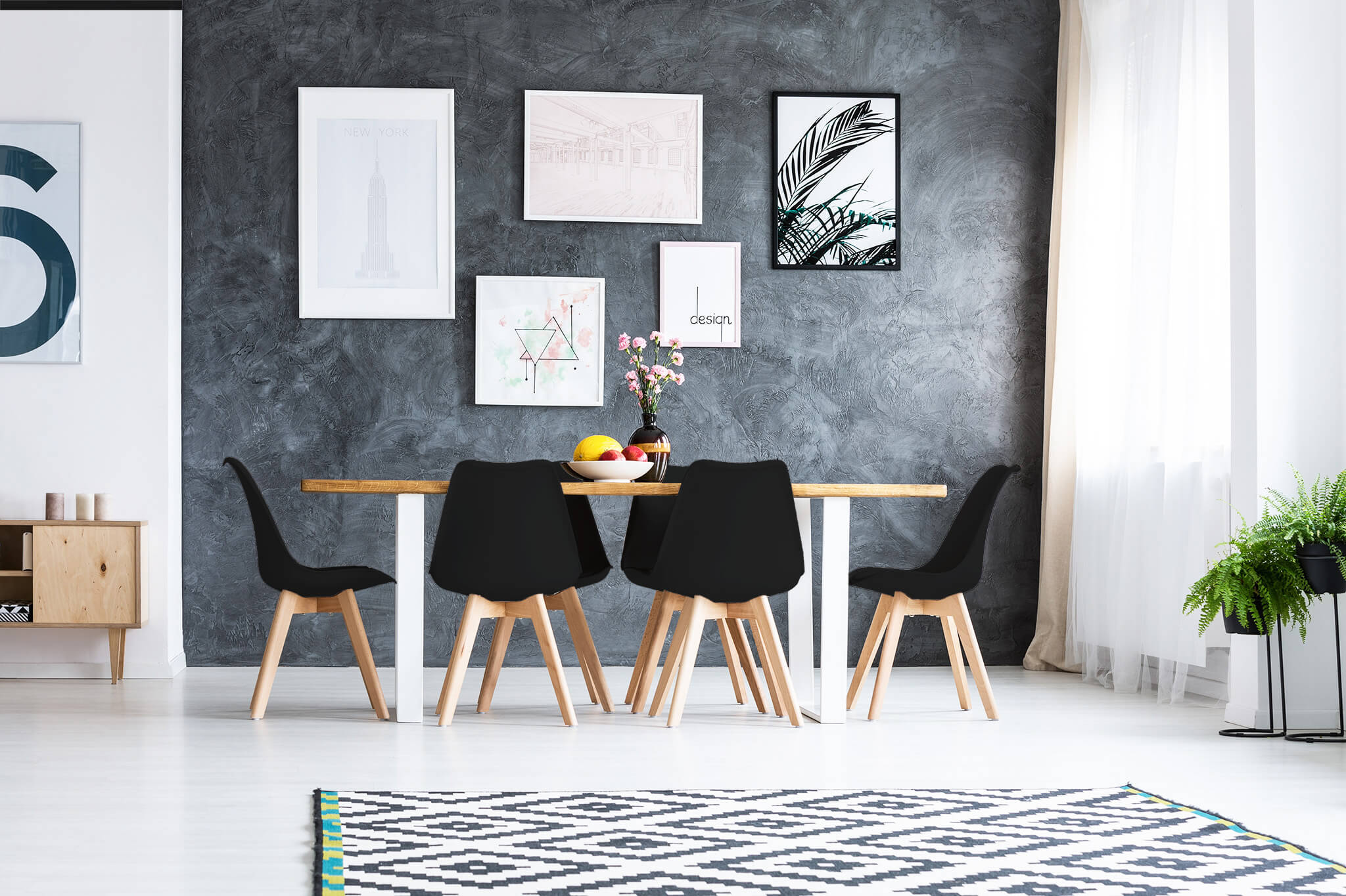 Sedia da interno in legno e materiale plastico con seduta imbottita Gary