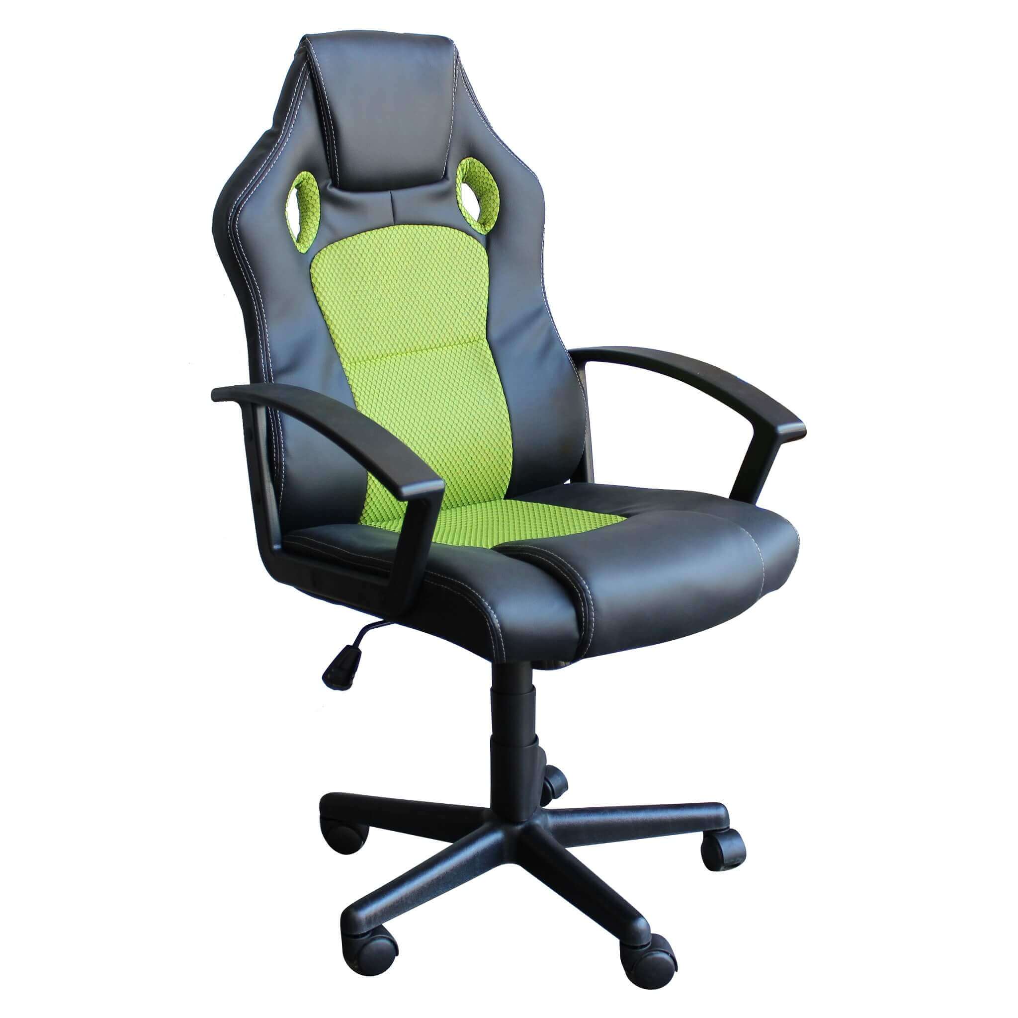 Poltrona da ufficio e gaming ergonomica in pelle nera e tessuto verde St