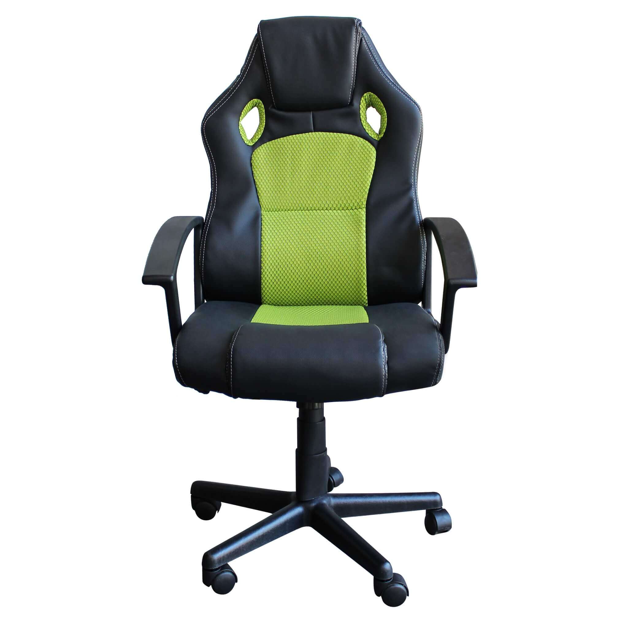 Poltrona da ufficio e gaming ergonomica in pelle nera e tessuto verde St