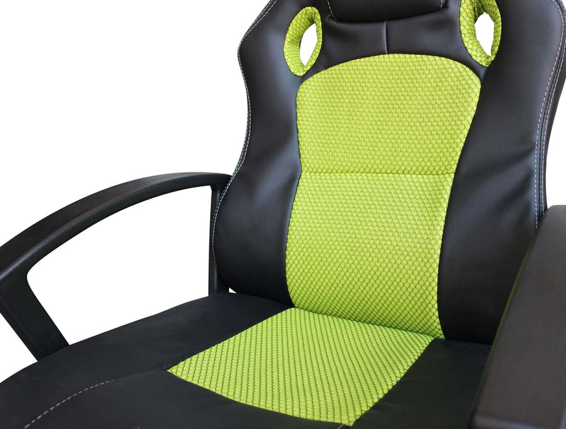 Poltrona da ufficio e gaming ergonomica in pelle nera e tessuto verde St