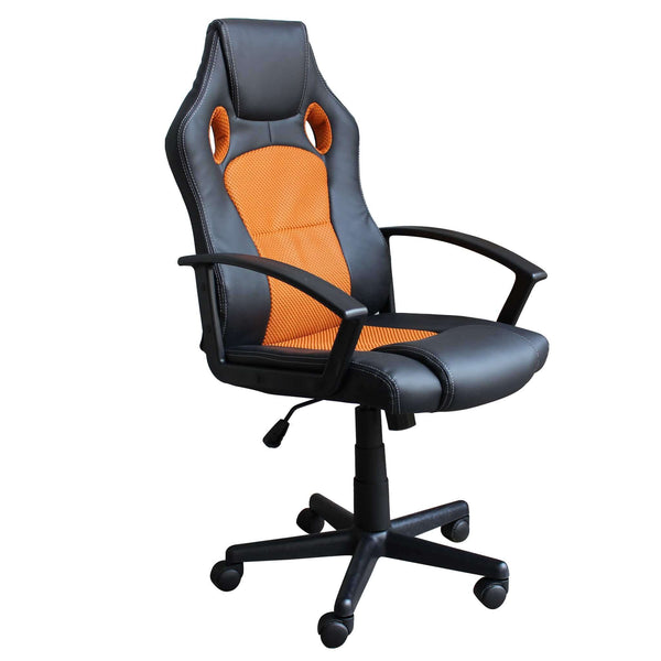 Poltrona da ufficio e gaming ergonomica in pelle nera e tessuto arancion