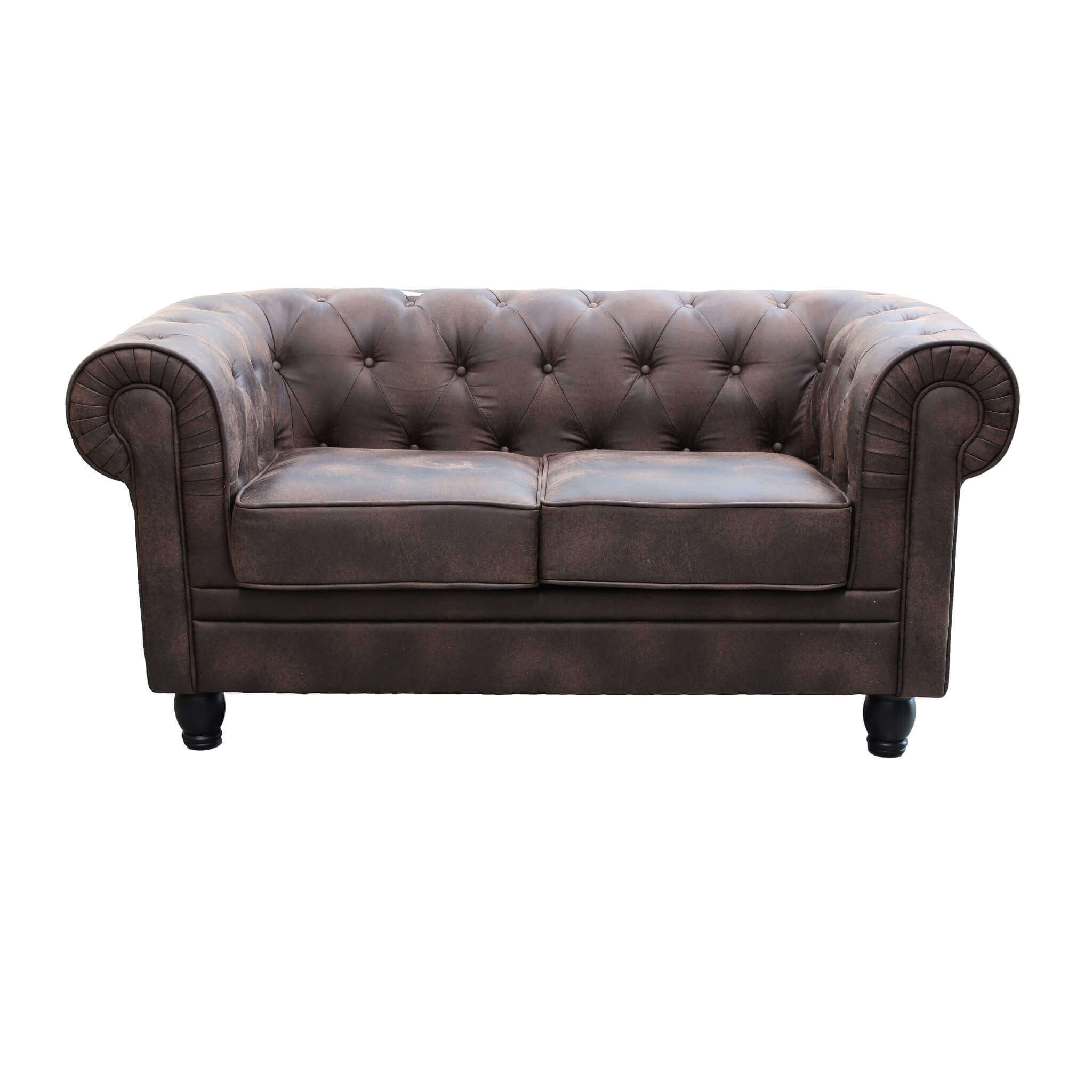 Divano 2 posti in ecopelle Vintage Marrone Chesterfield