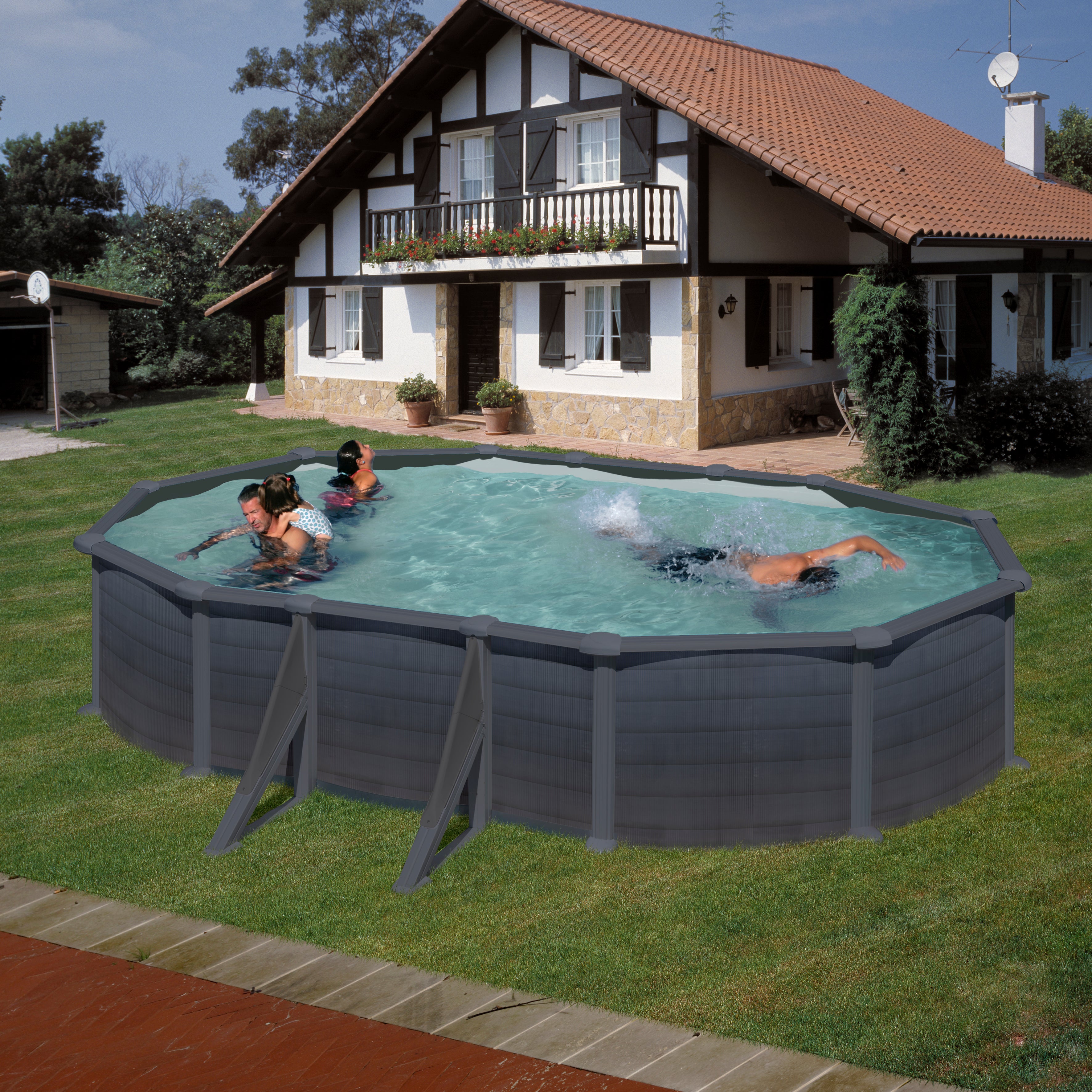 Piscina in acciaio Ovale 610x375x132h con depuratore a sabbia serie Granada GRE KITPROV618GF