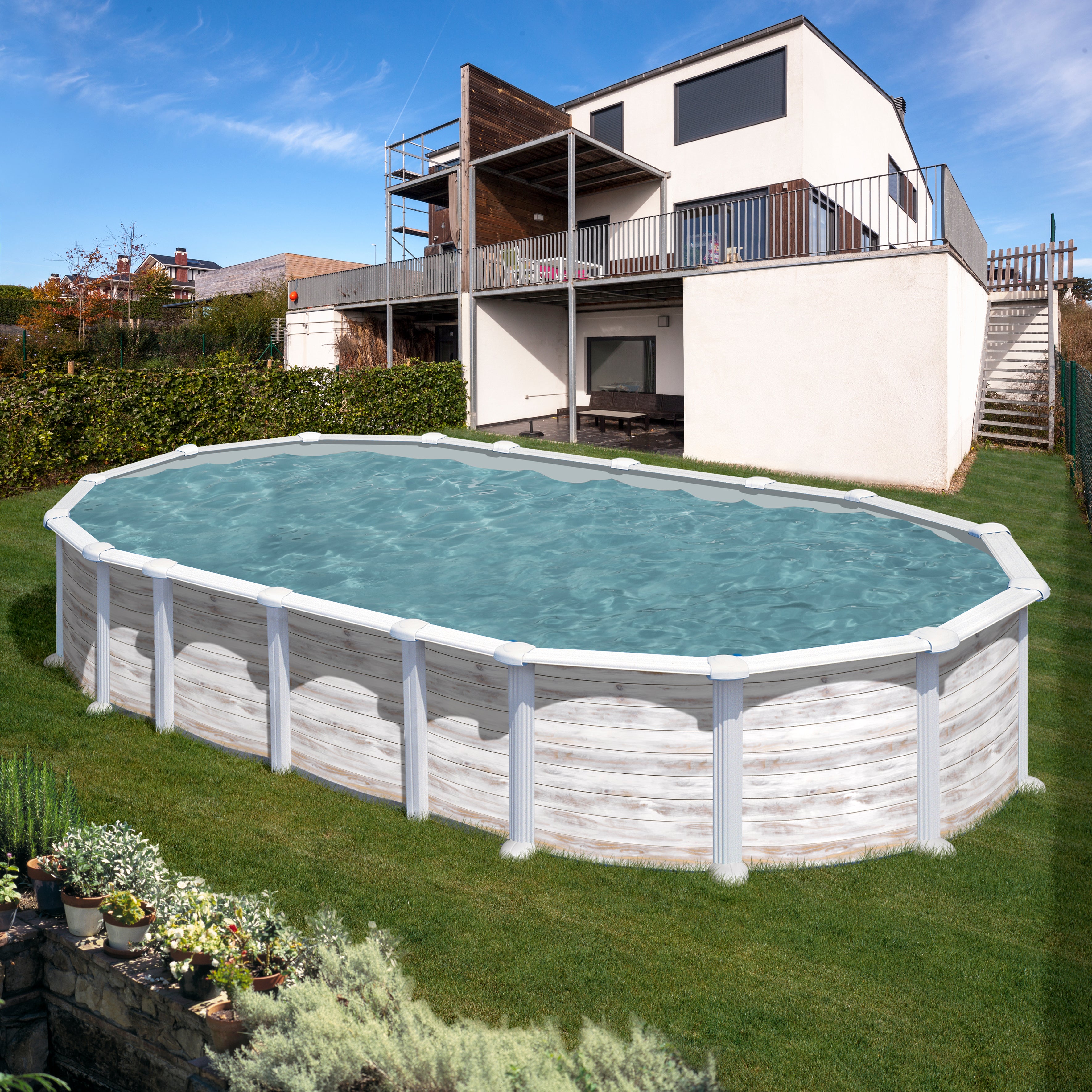 Piscina in acciaio Ovale 730x375x132h con depuratore a sabbia serie Islandia GRE KITPROV738N