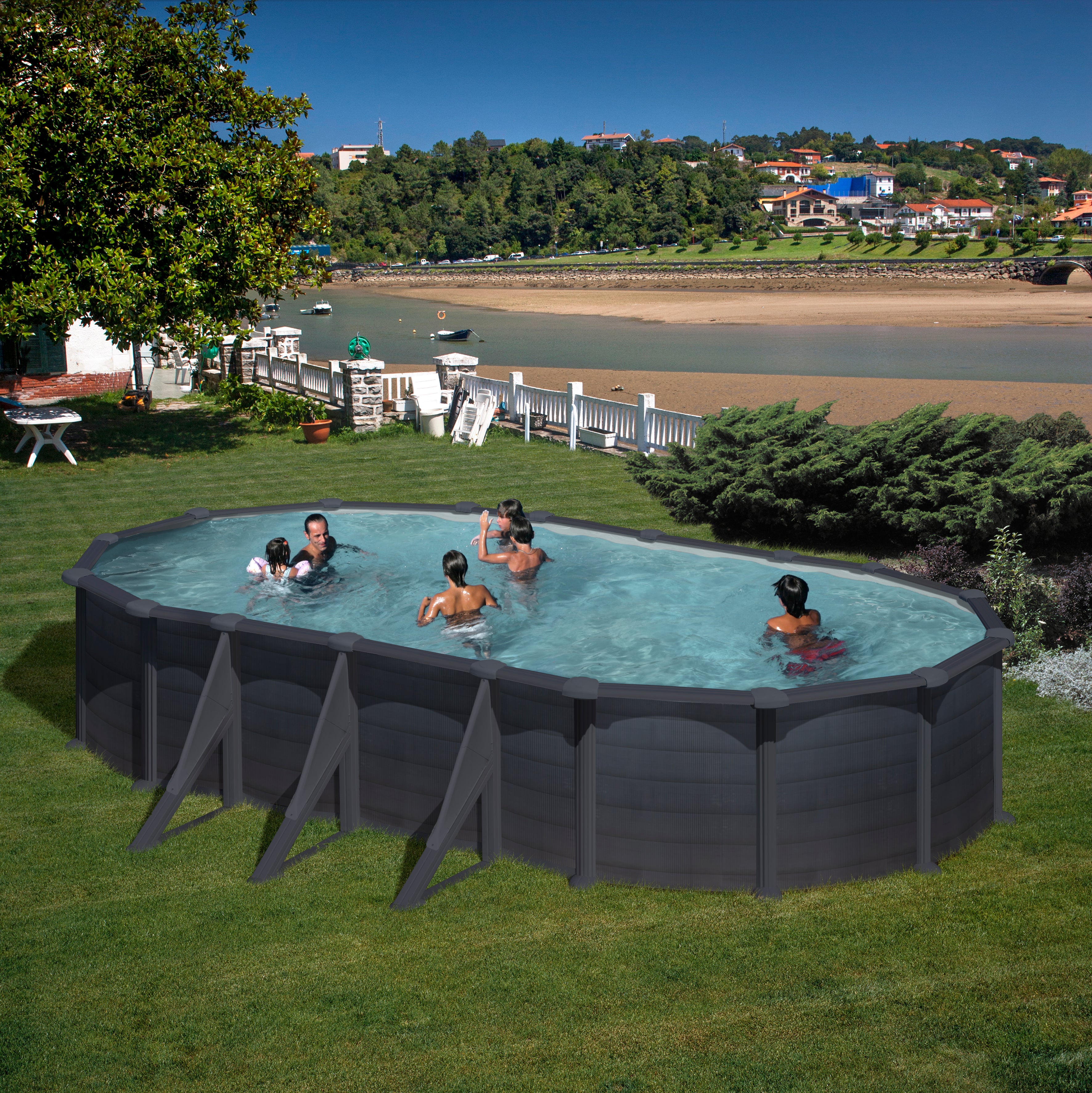 Piscina in acciaio Ovale 730x375x132h con depuratore a sabbia serie Granada GRE KITPROV738GF