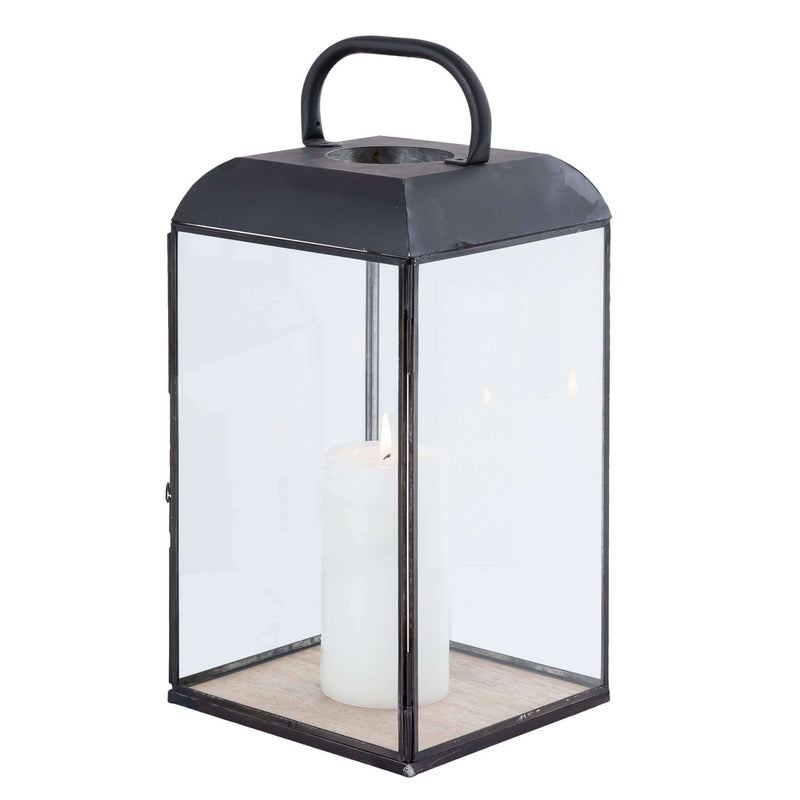 Lanterna rettangolare in acciaio e vetro con base in legno Modern Line