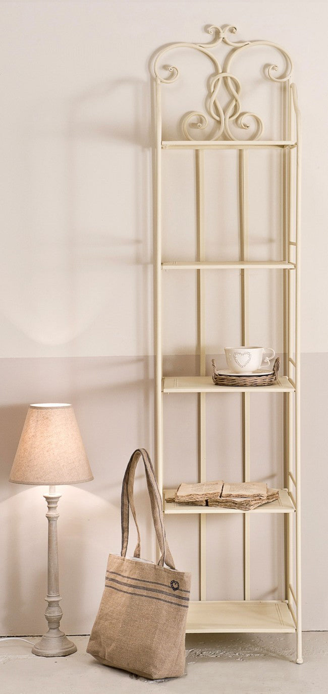 Scaffale 5 ripiani in acciaio bianco antico Cinzia