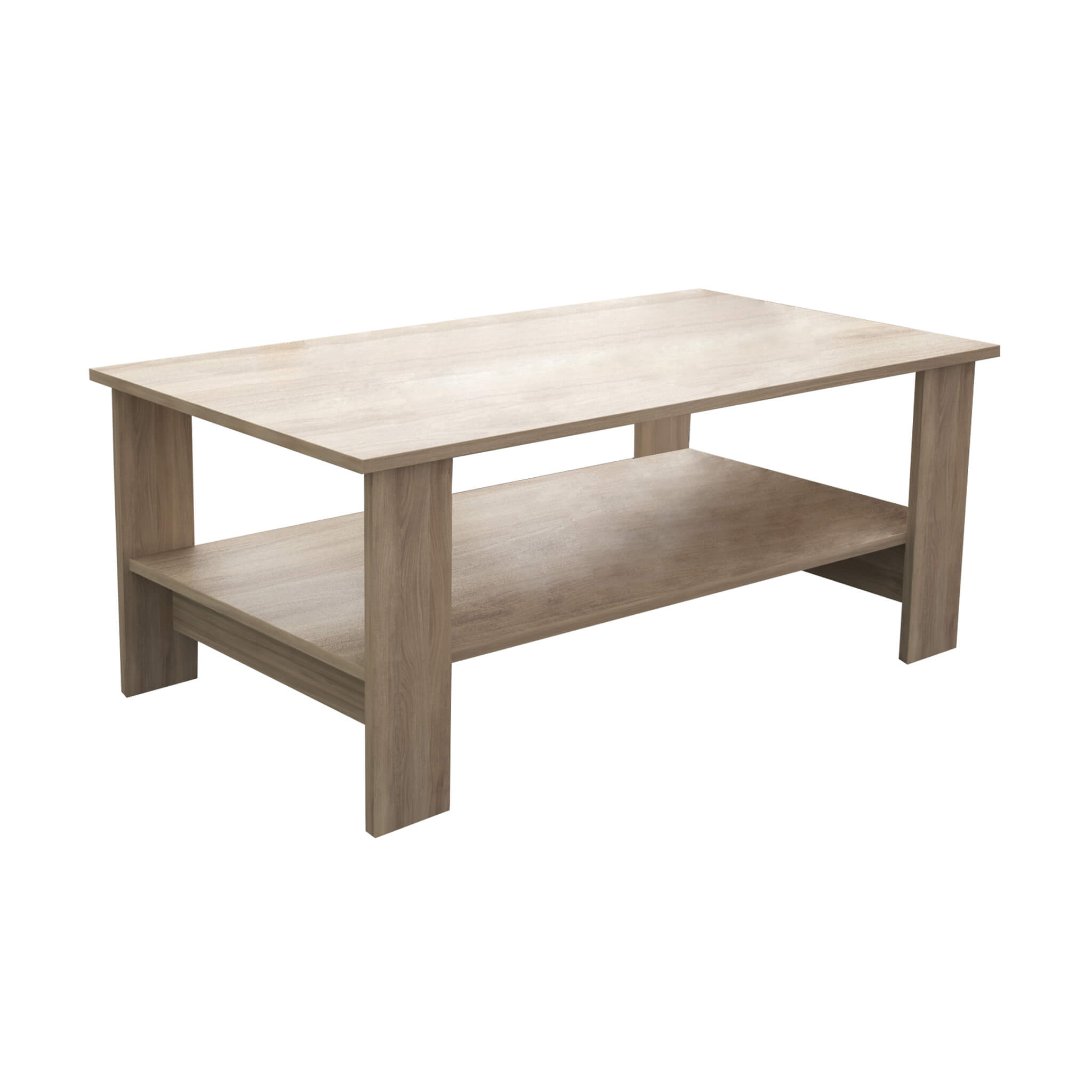 Tavolino basso da interno salotto in legno nobilitato bilaminato con 2 ripiani porta oggetti Mike