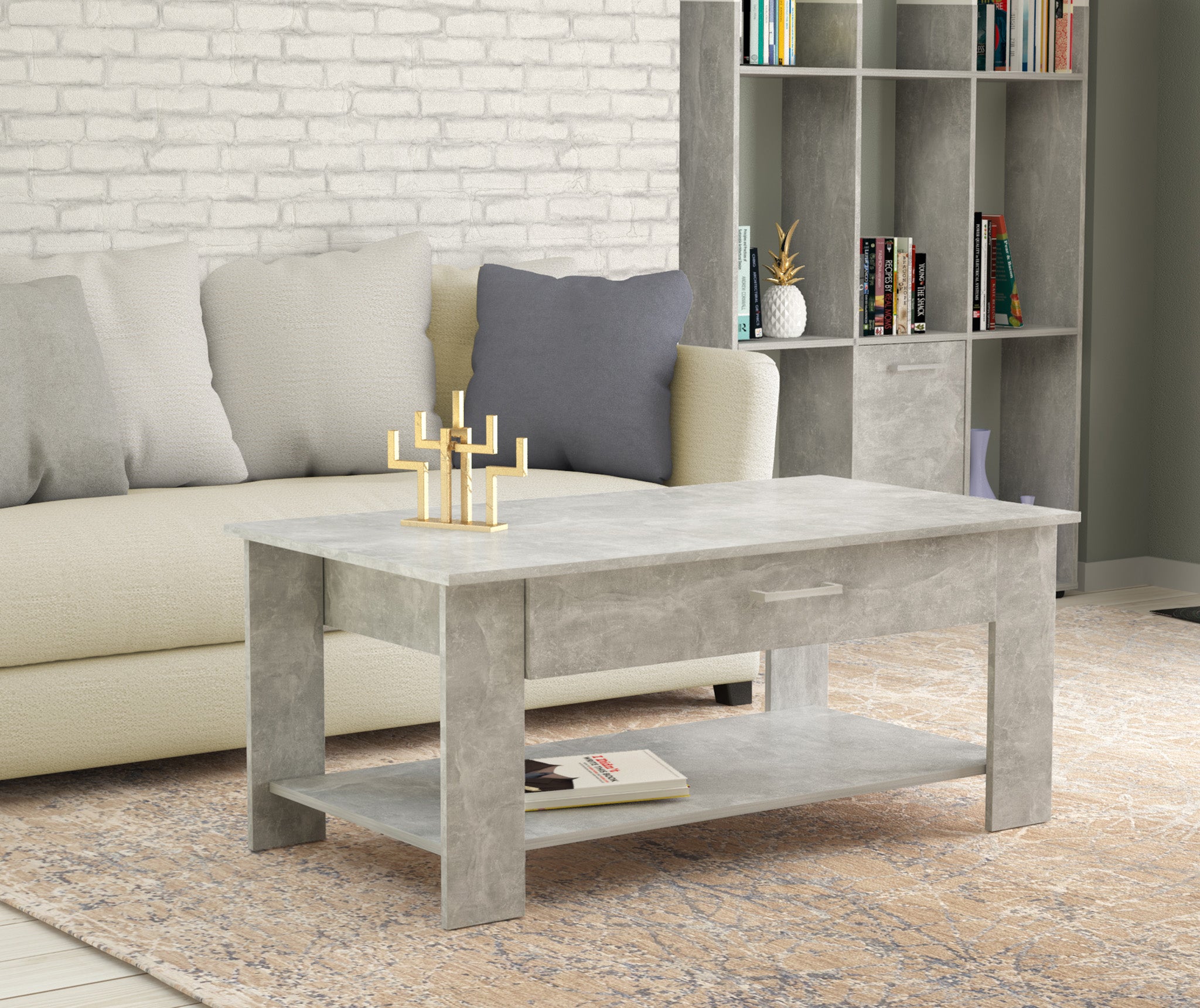 Tavolino Salotto Myrto Grigio Effetto Cemento