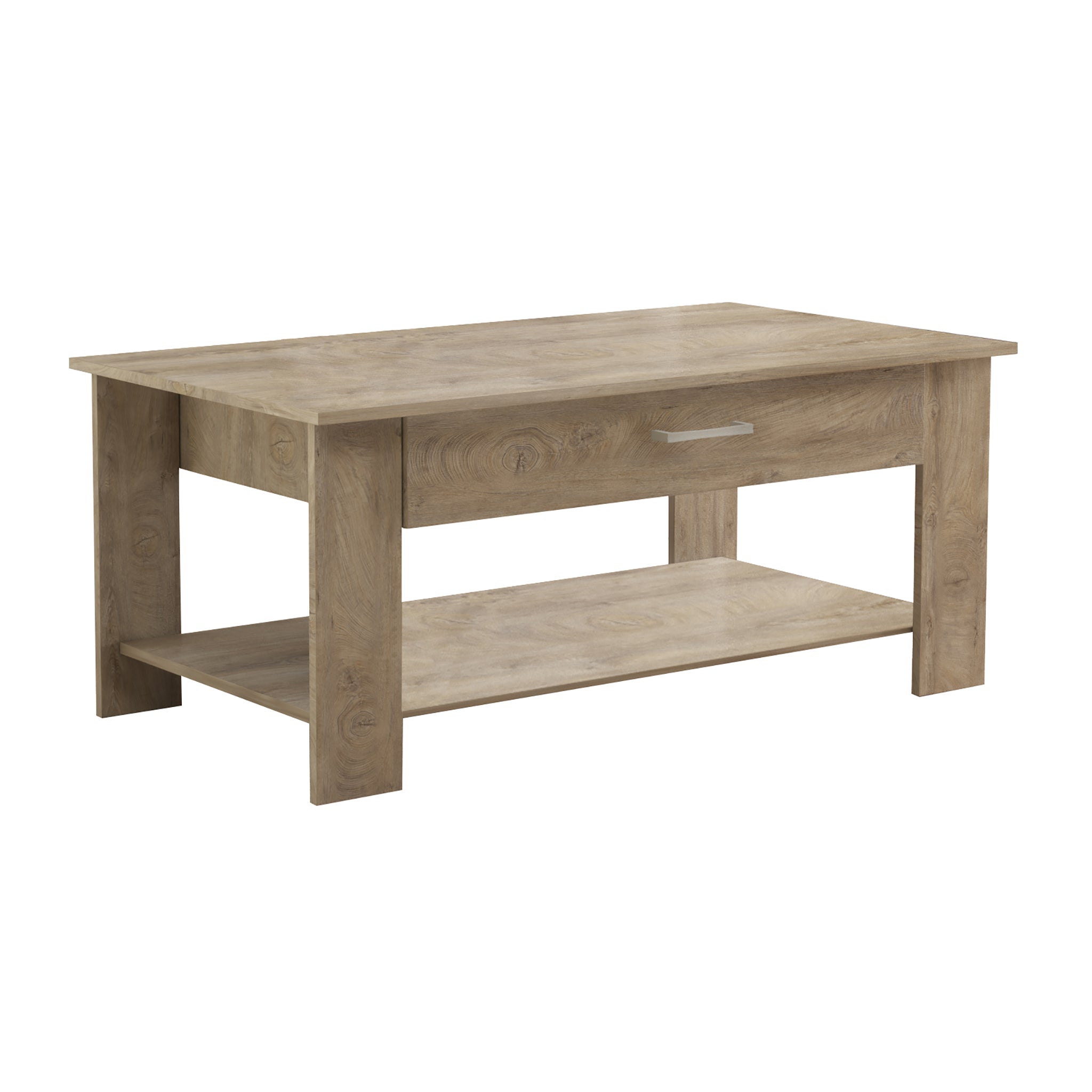 Tavolino basso da salotto in legno truciolare con 2 ripiani e 1 cassetto porta oggetti MAGIC