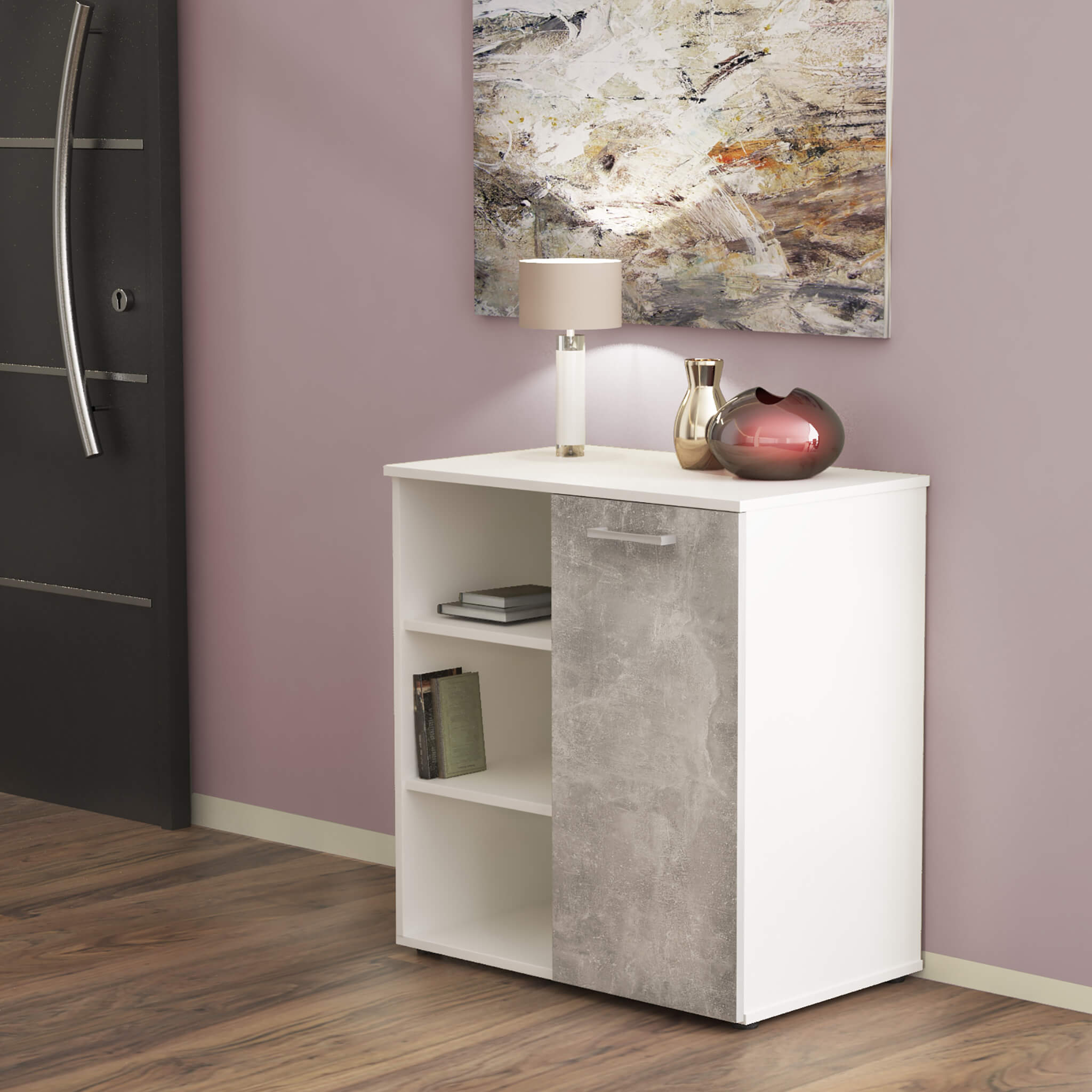 Mobiletto credenza da interno soggiorno salotto in legno nobilitato bilaminato con 1 anta e 3 ripiani Linea Classic