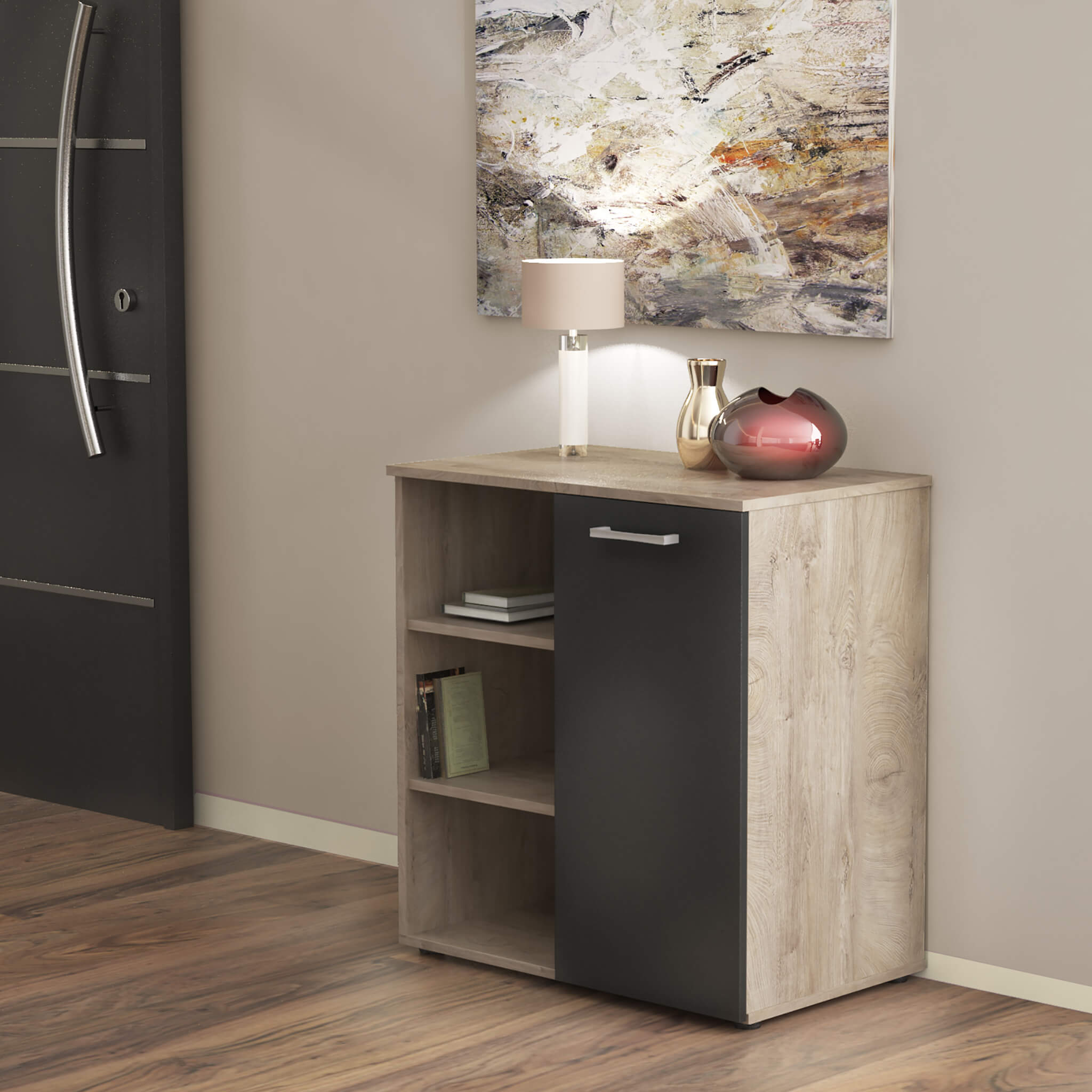 Mobiletto credenza da interno soggiorno salotto in legno nobilitato bilaminato con 1 anta e 3 ripiani Linea Classic