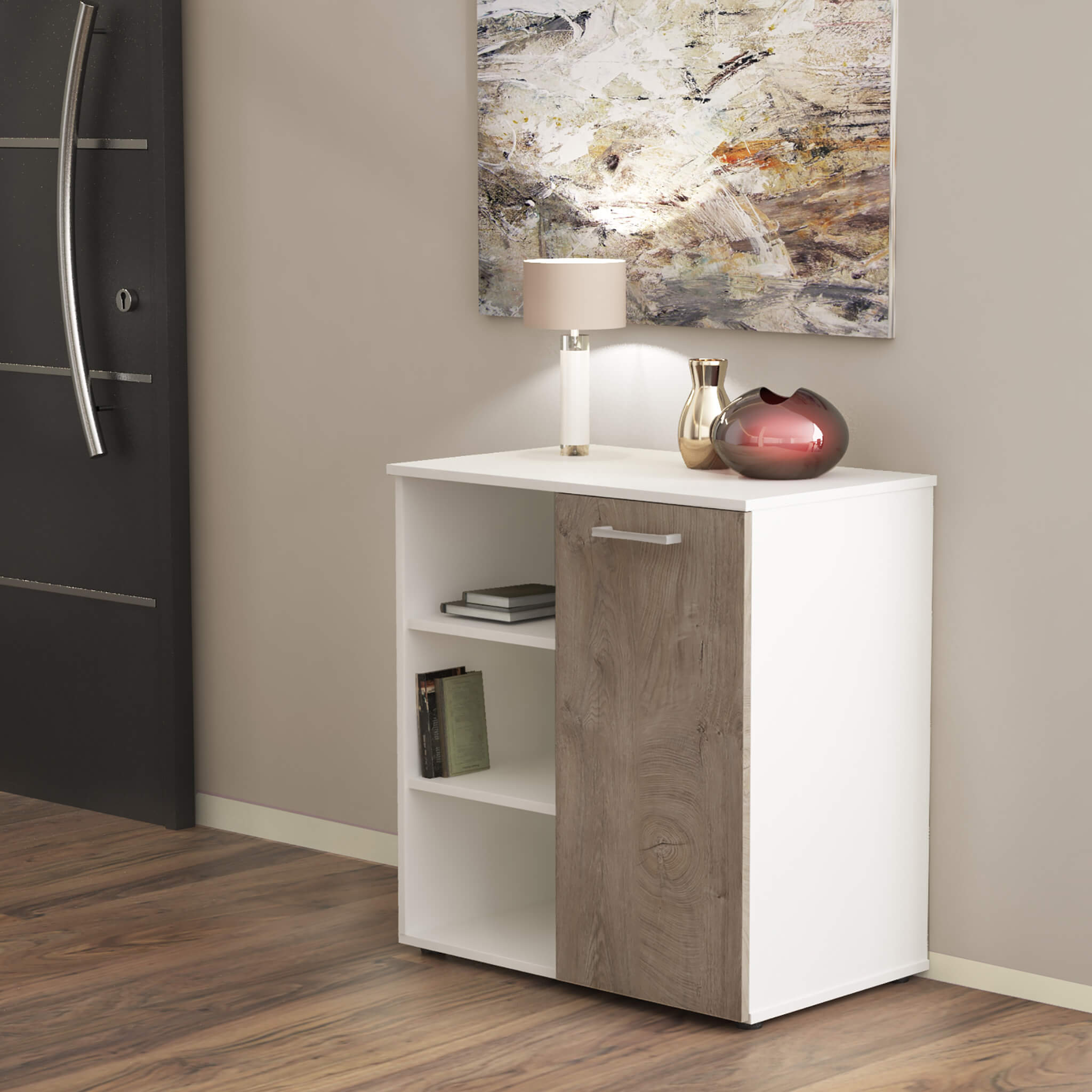 Mobiletto credenza da interno soggiorno salotto in legno nobilitato bilaminato con 1 anta e 3 ripiani Linea Classic