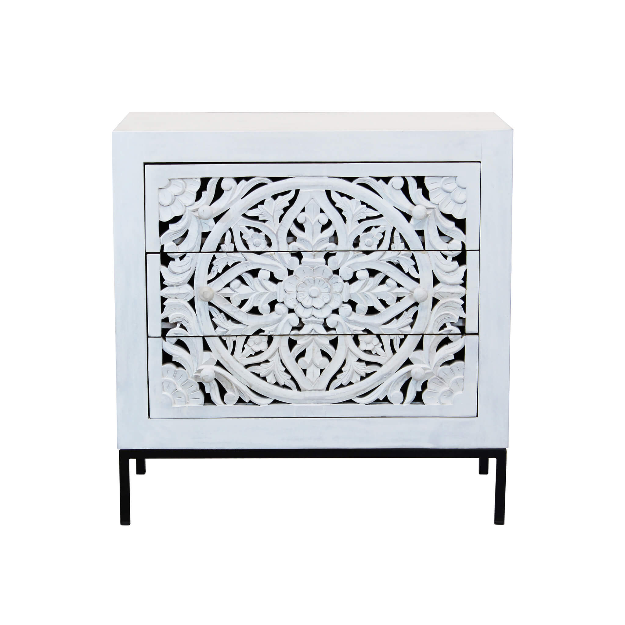 Mobile in legno di mango e metallo con 3 cassetti