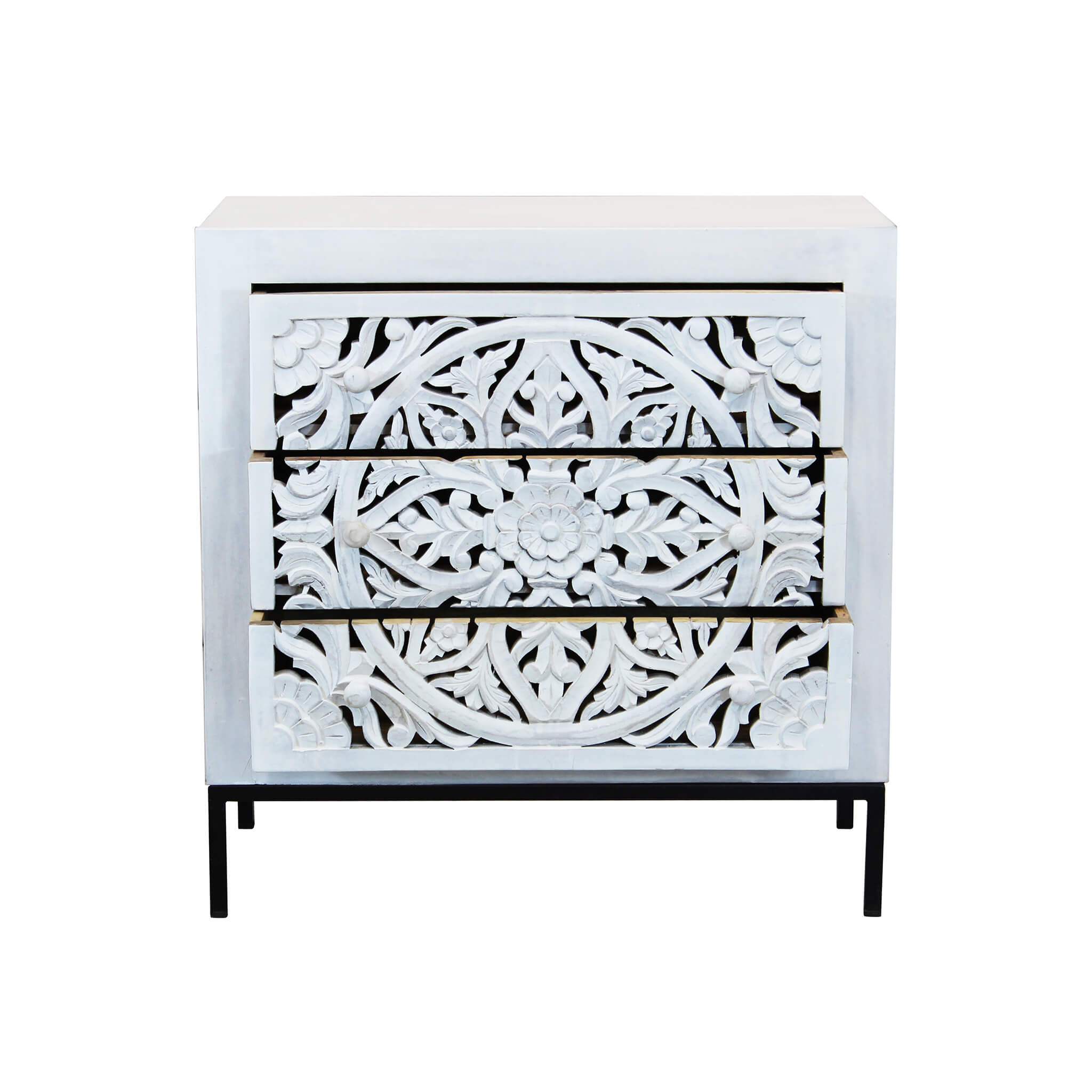 Mobile in legno di mango e metallo con 3 cassetti