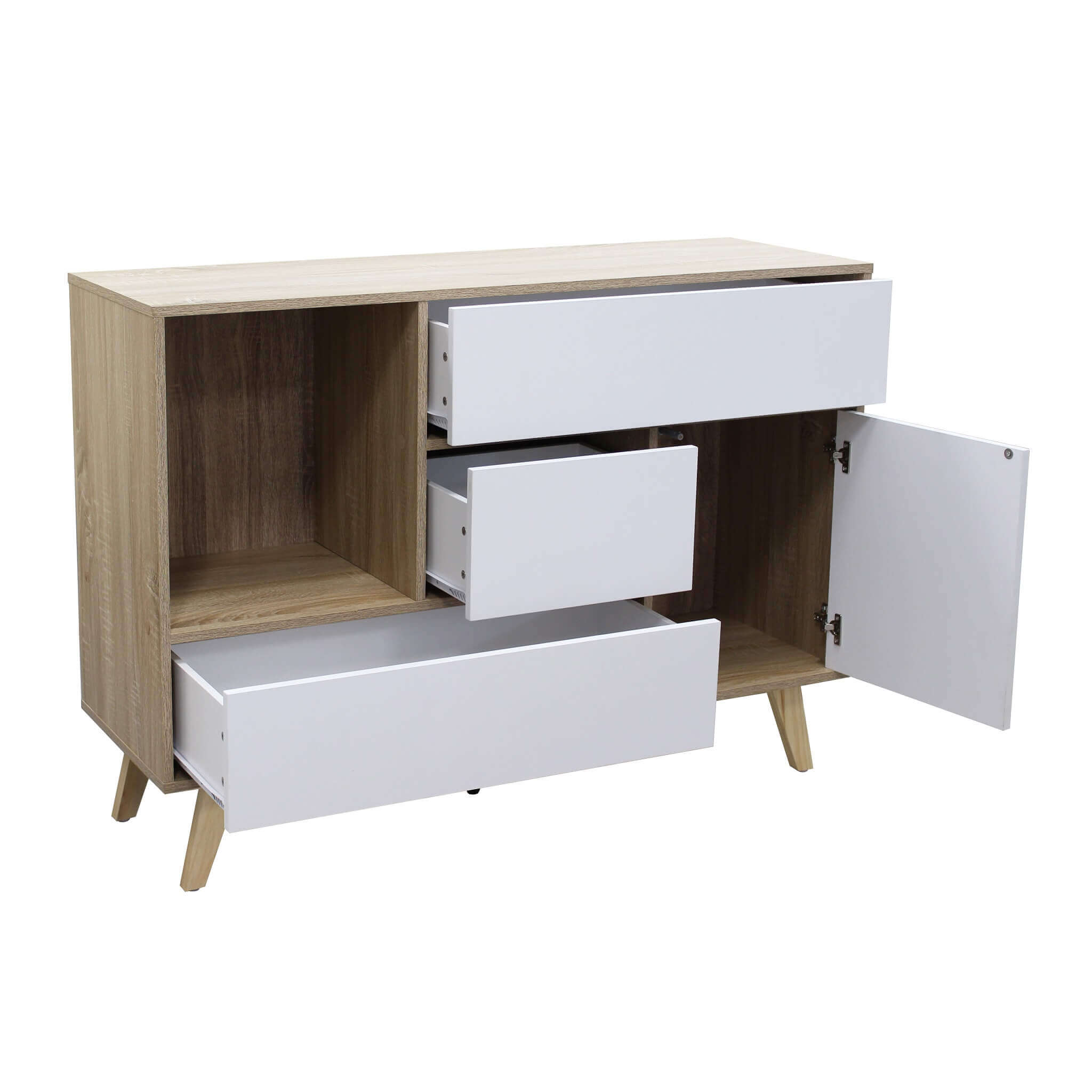 Mobile credenza madia moderna da interno soggiorno in legno nobilitato bilaminato con 3 cassetti ed 1 anta Linea Elegance