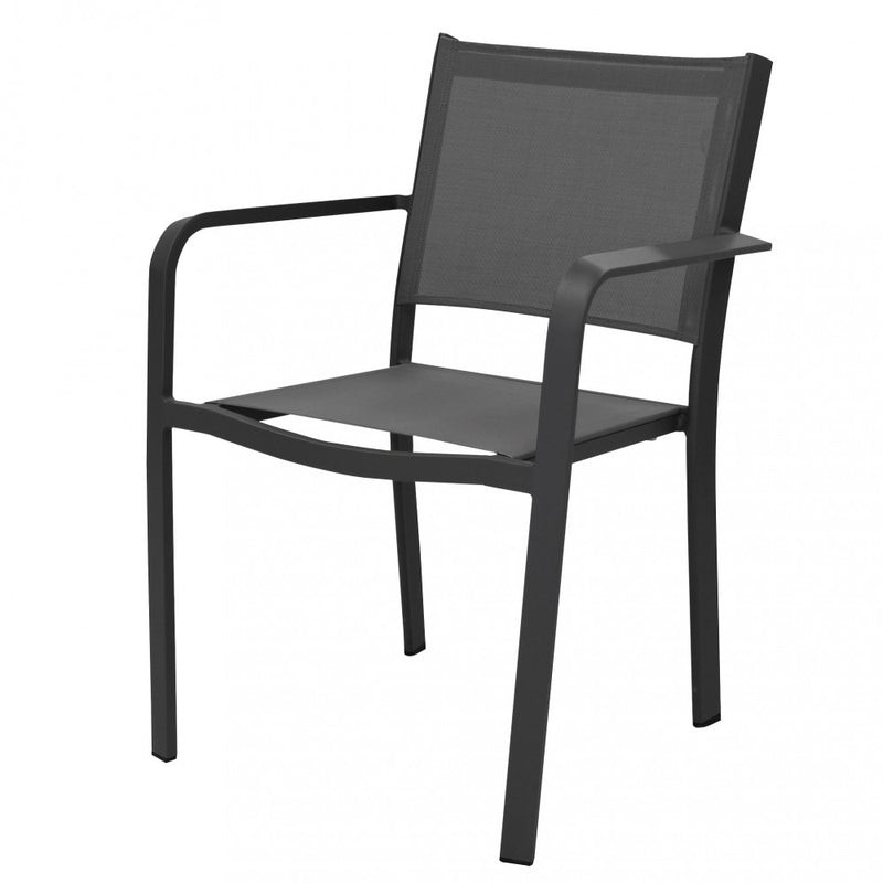 Sedia poltrona impilabile da esterno in alluminio con seduta e schienale in textilene Lyse