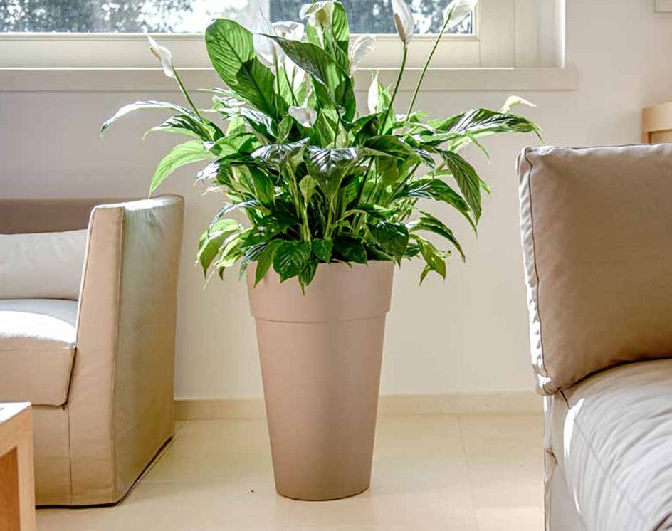 Vaso portavasi conico in resina modello Houston bianco e tortora diametro 35xH50 cm Telcom