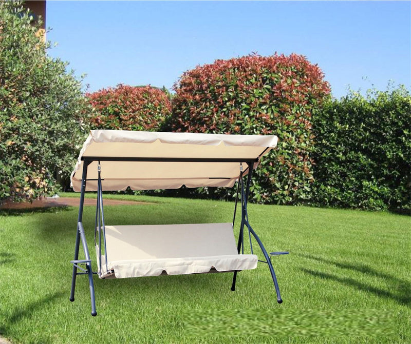 Dondolo letto 3 posti da esterno giardino con schienale reclinabile e portabicchieri laterali Hola
