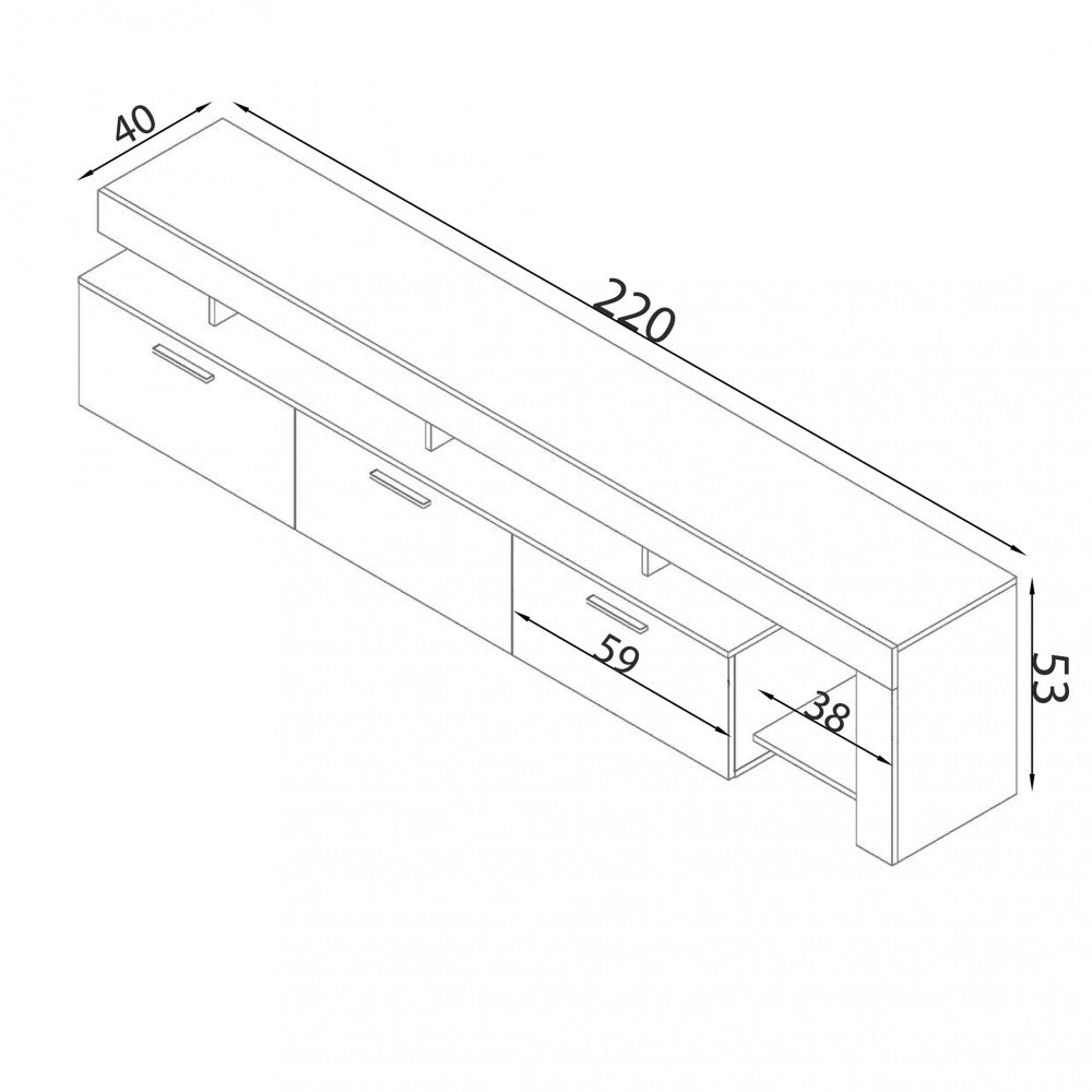 Mobile basso porta tv da interno soggiorno con 3 cassetti e ripiano laterale in legno nobilitato bilaminato Robbert