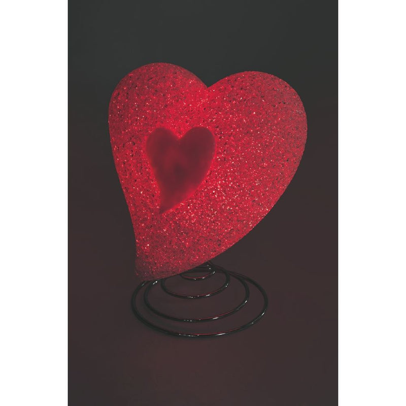 Lampada glitterata decorativa da interno a forma di cuore con base in metallo e luci led colorate Cuore