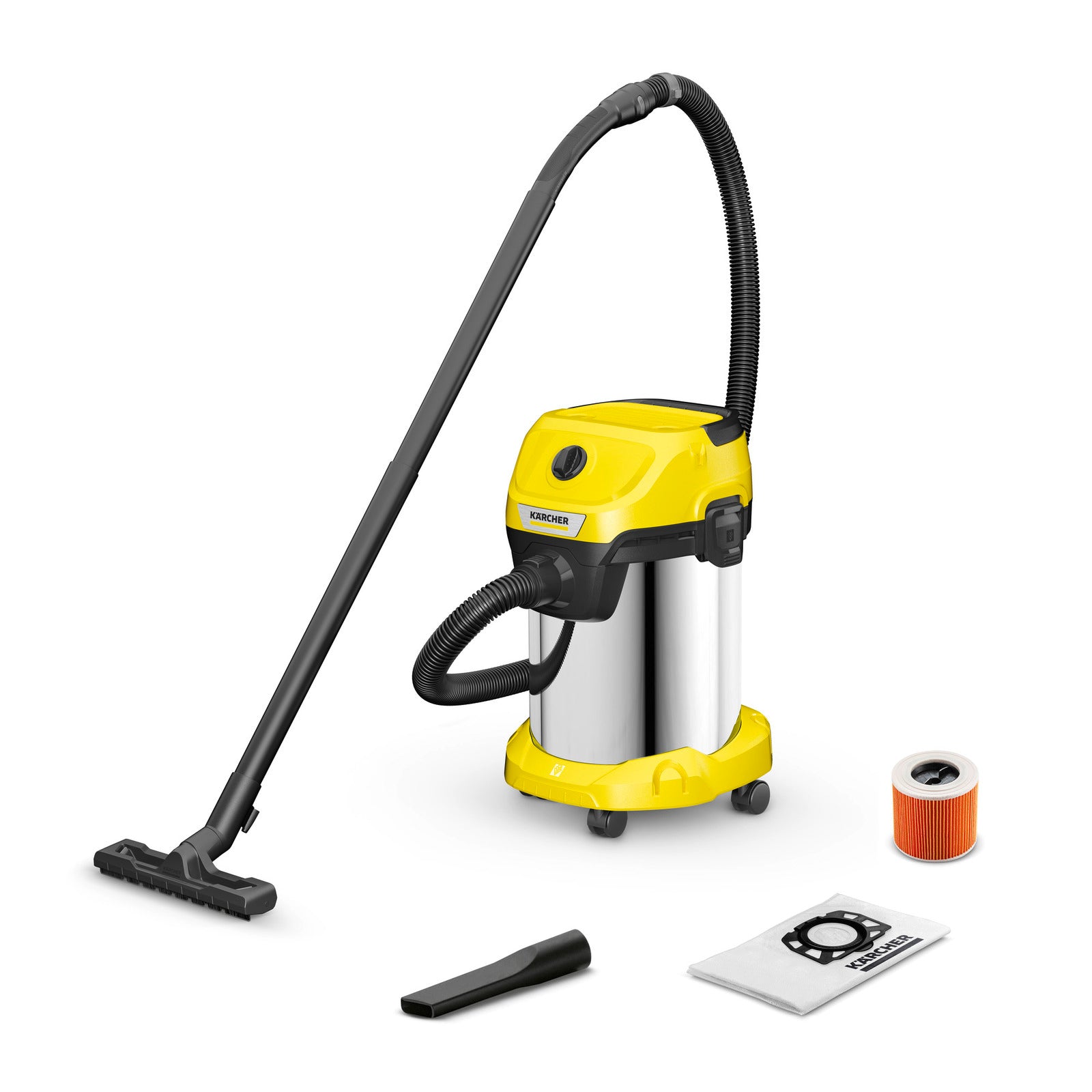 Aspiracenere aspiratutto solidi e liquidi 1000 Watt con fusto in acciaio 19 litri WD3 19/4/20 Karcher