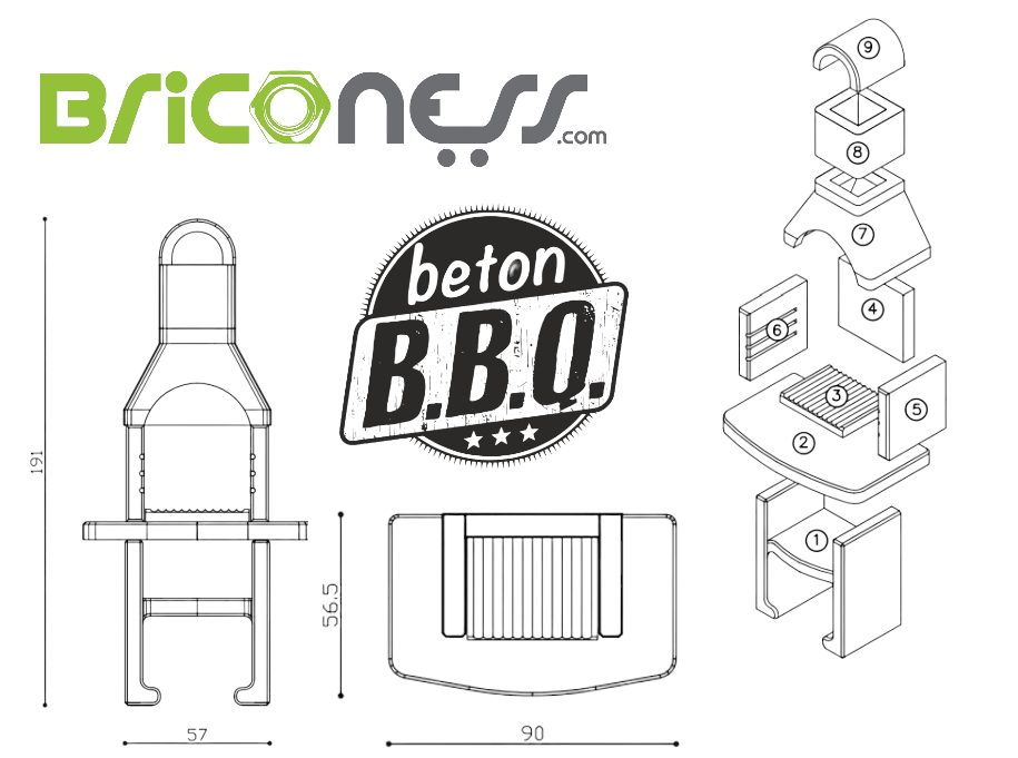 Barbecue prefabbricato in cemento con cappa e griglia Beton Brace