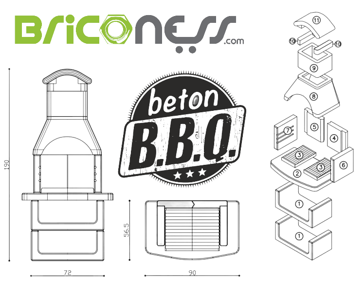 Barbecue prefabbricato in cemento con cappa e griglia Beton Carbone