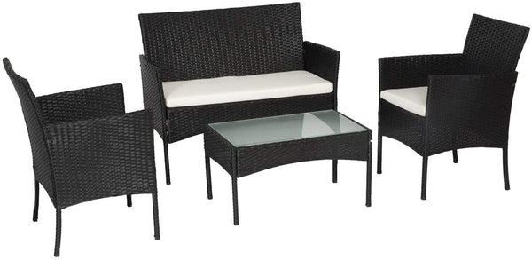 Salotto set da esterno 4 posti con poltrone divano e tavolino effetto Rattan Panama
