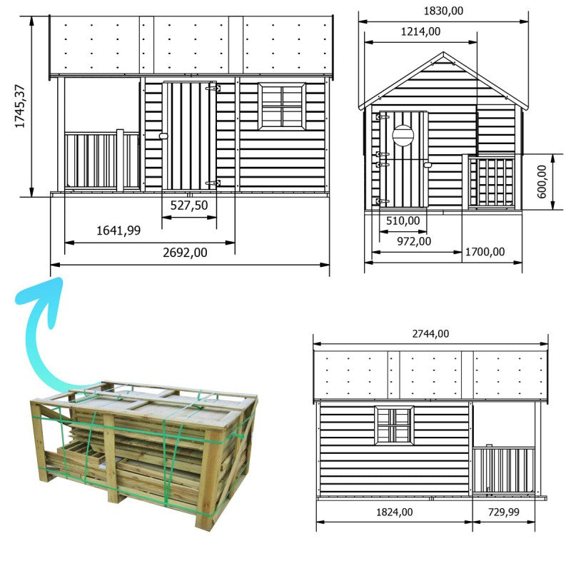 Casetta in legno grande per bambini da esterno giardino con doppia entrata e tetto impermeabile Child's House