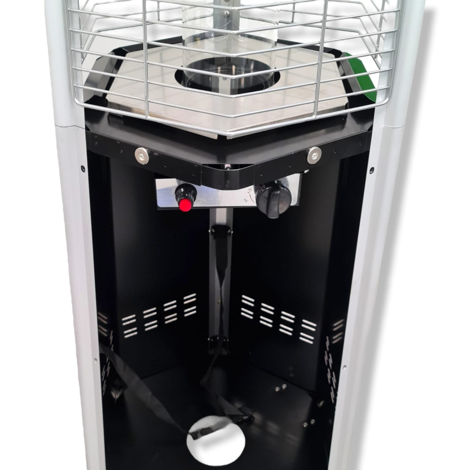 Termopatio stufa piramide esagonale a gas da esterno con ruote Totem Hexagonal Niklas