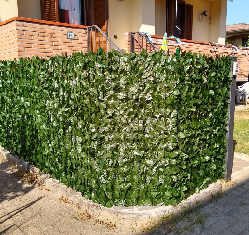 Siepe artificiale frangivista in foglie di edera rotolo 100x300 cm Green