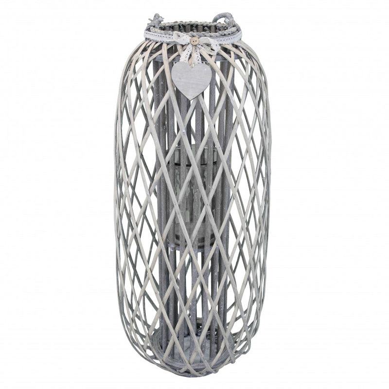 Lanterna da esterno in vimini grigio con portacandela in vetro Vimini Selection