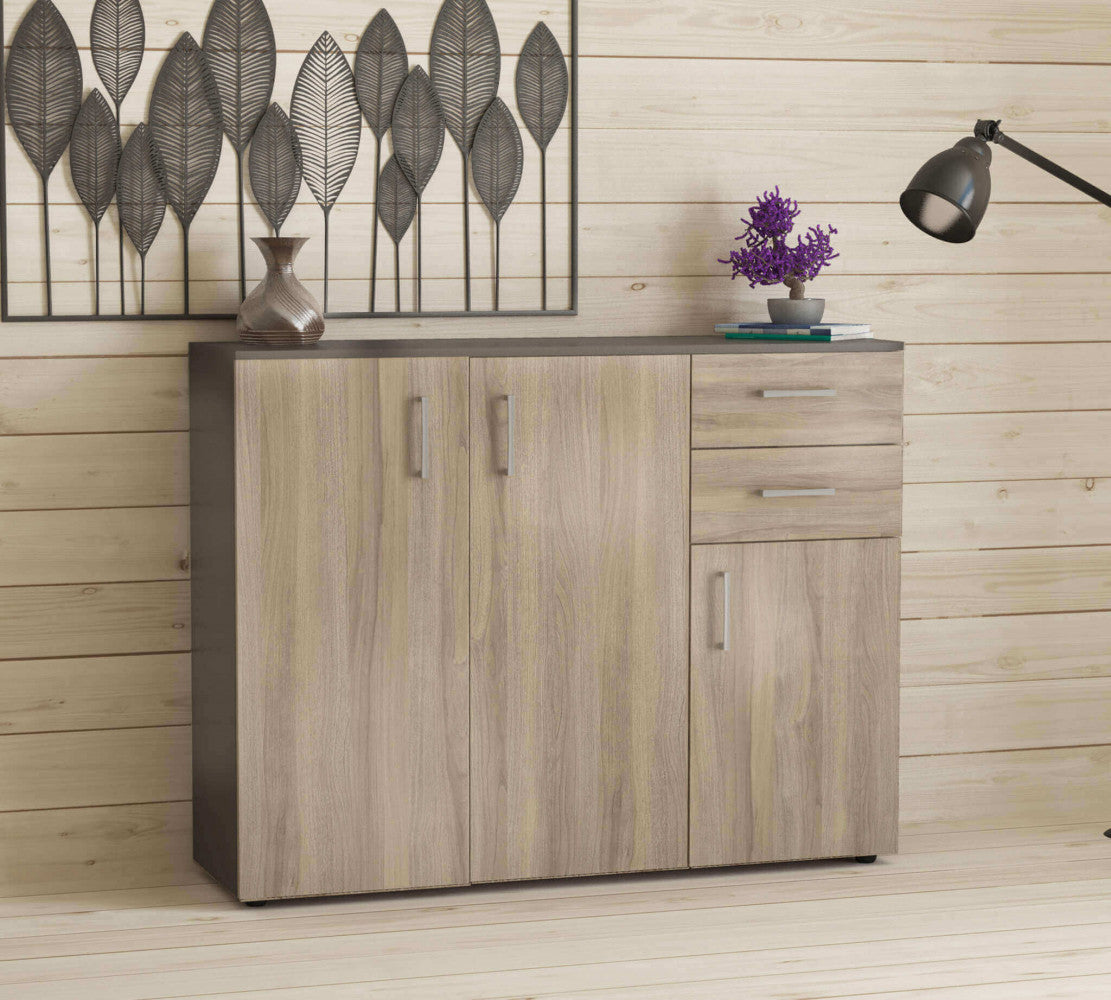 Mobile credenza da interno in legno nobilitato bilaminato con 3 ante e 2 cassetti Linea Classic