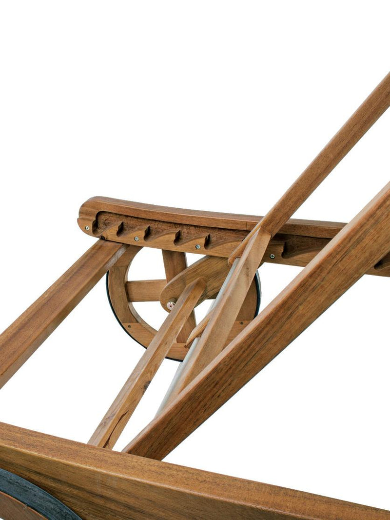 Lettino prendisole da esterno in legno con ruote schienale regolabile e piano laterale portaoggetti Woody Relax