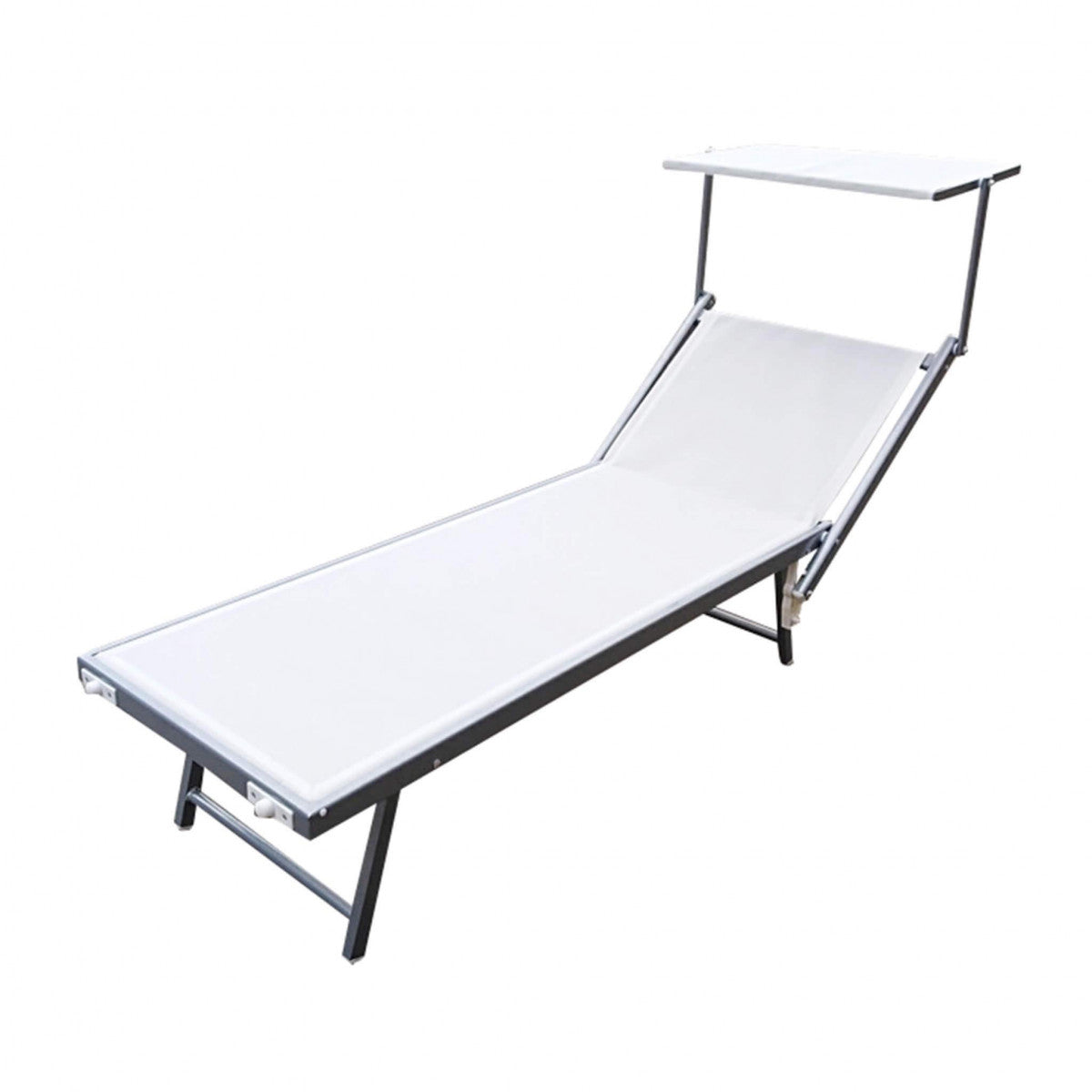 Lettino sdraio da giardino in acciaio con tettuccio e schienale regolabi
