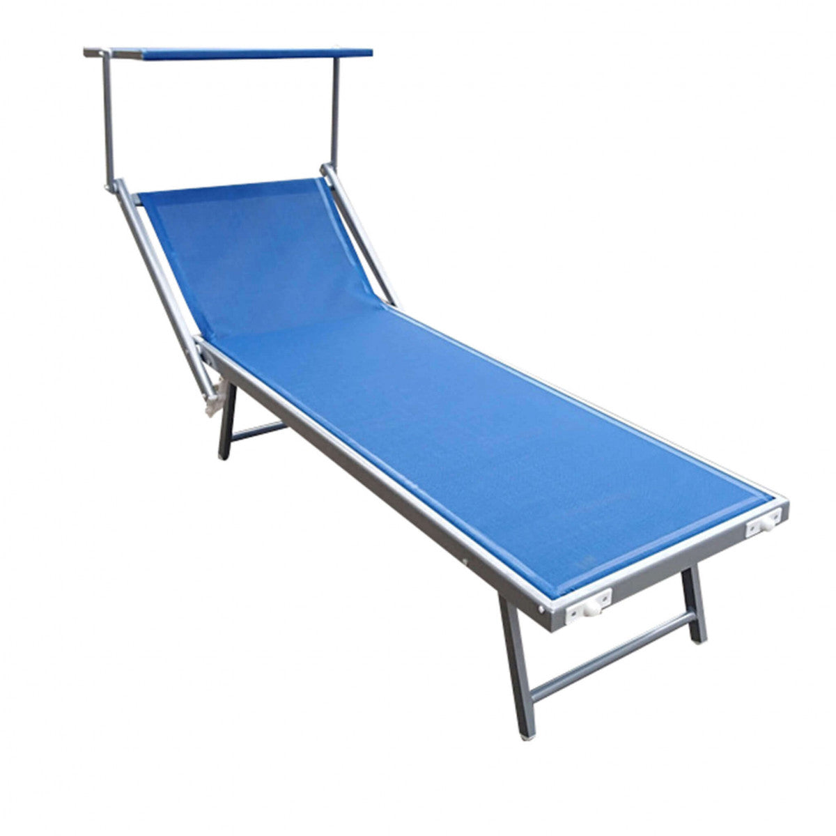 Lettino sdraio da giardino in acciaio con tettuccio e schienale regolabi