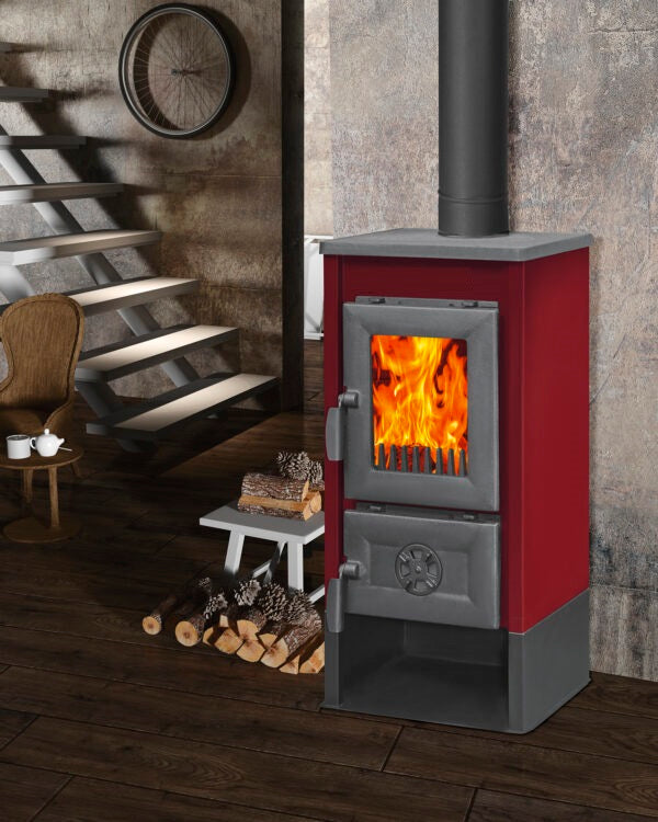 Stufa riscaldamento a legna con struttura in acciaio e ripiano in ghisa 7 kw K-Line Karusel Maxi