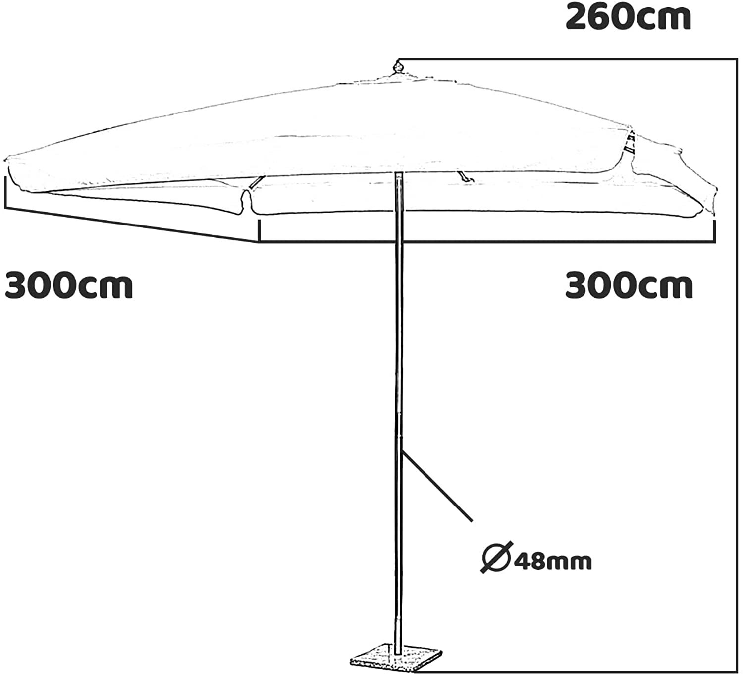 Ombrellone da giardino 3x3 mt con palo in legno e telo con bordino 50 mm Garden Deluxe Collection