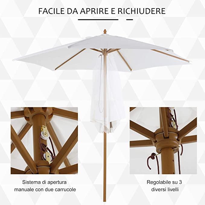 Ombrellone da giardino in legno tondo 250 cm Garden Deluxe Collection