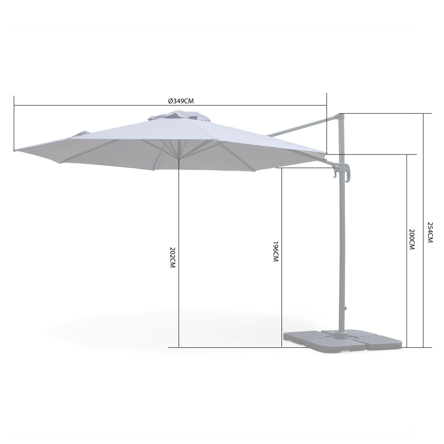 Ombrellone a braccio laterale 350 cm inclinabile struttura in alluminio - Premium Beige