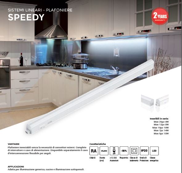 Plafoniera lineare a led innestabile in serie Speedy