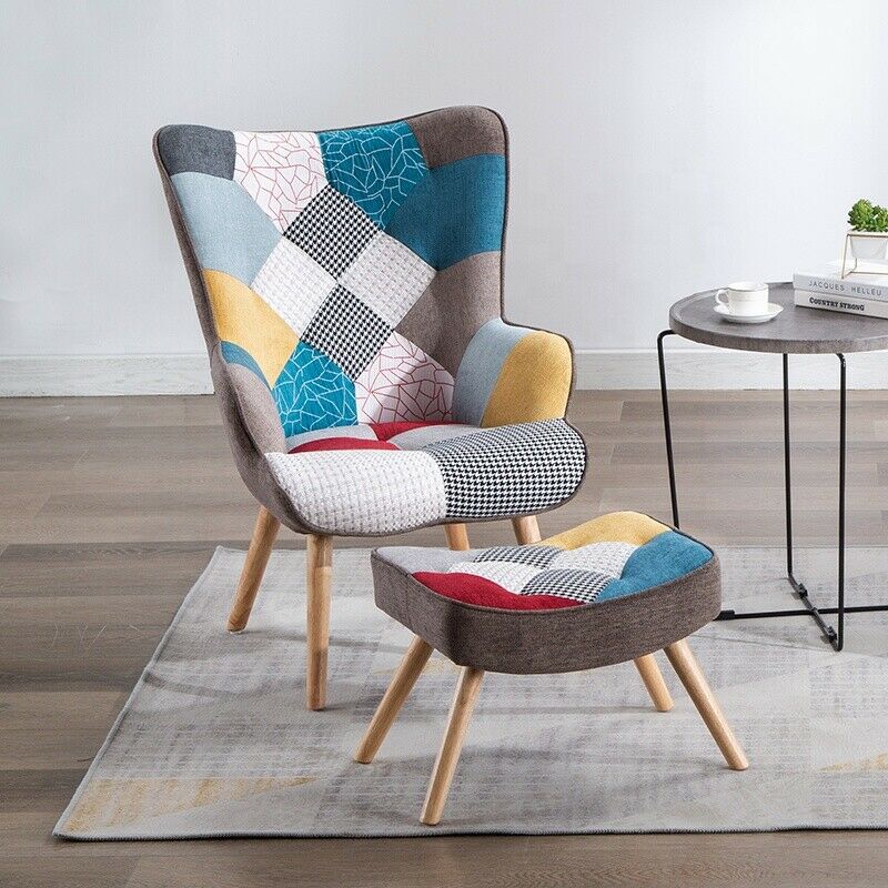 Poltrona con poggiapiedi per interno in tessuto patchwork FANTASY