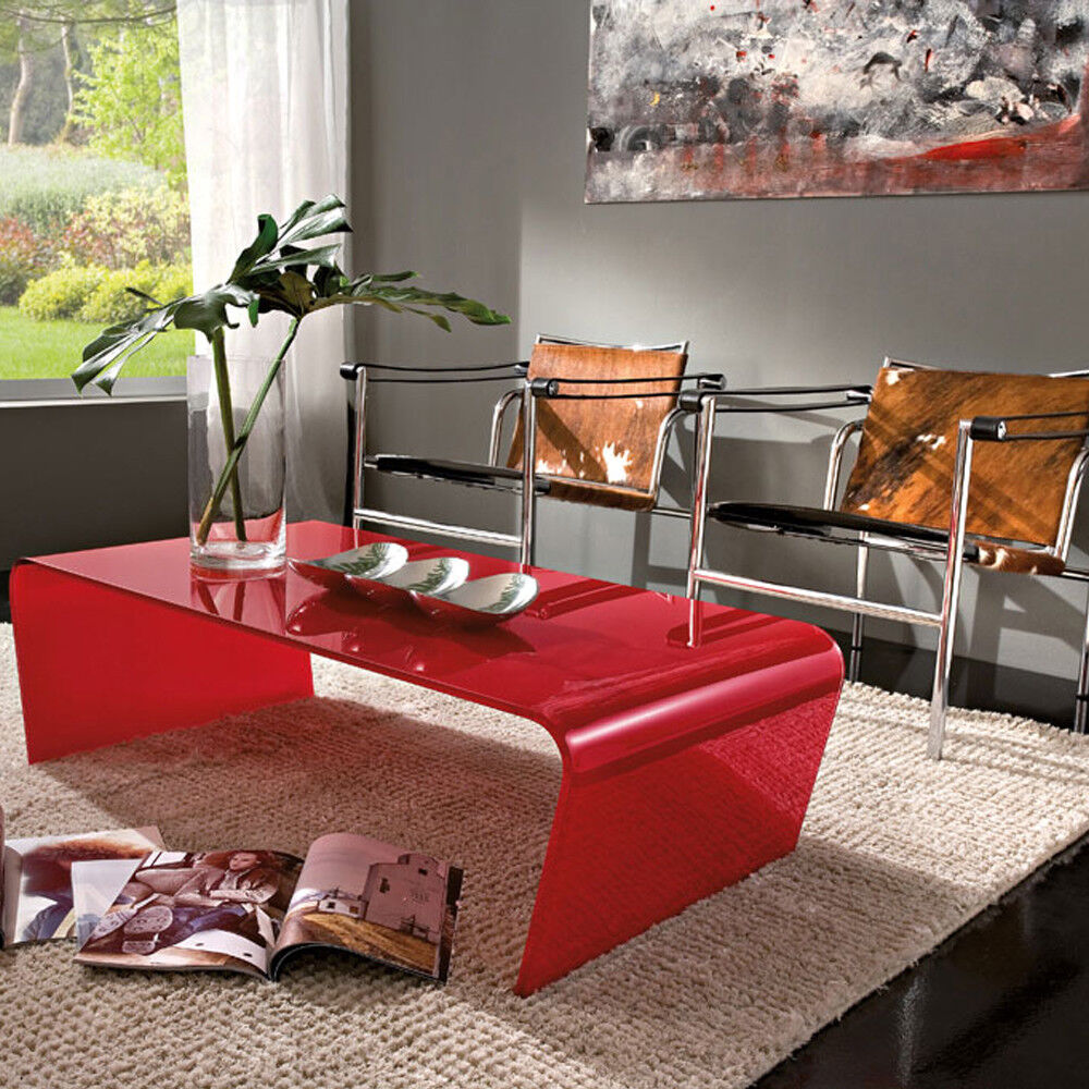 Tavolino basso da interno salotto in vetro rosso piegato a caldo Red Glass