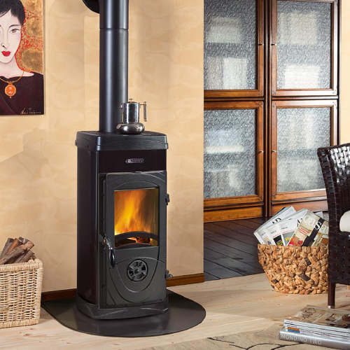 Stufa riscaldamento a legna bruciatutto 6kW potenza color verde Super Max Nordica